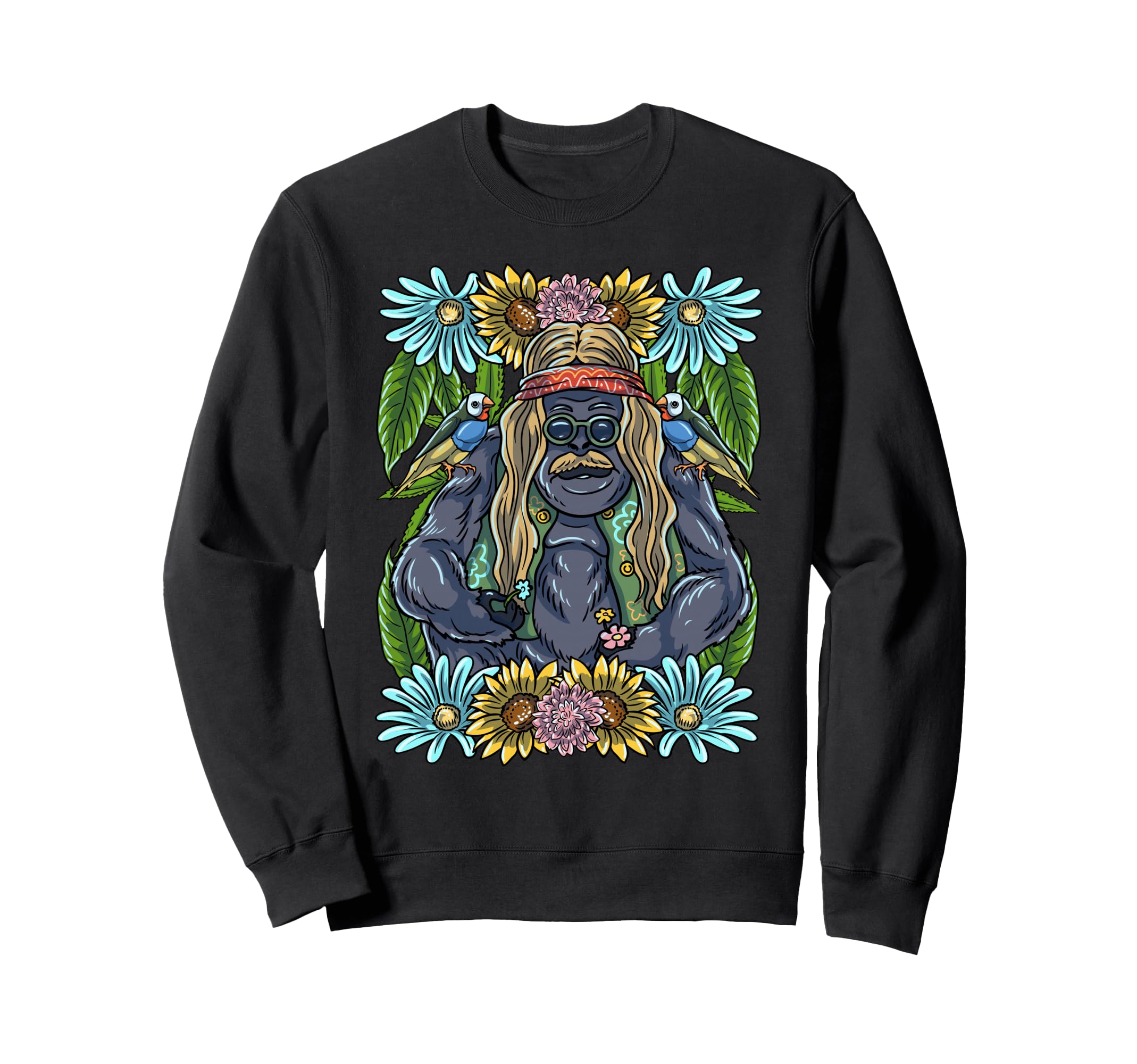 Hippie Gorilla 60S 70S Flower Power Sweatshirt - Custom Art Print Unisex - T-Shirt, Sweatshirt, Hoodie