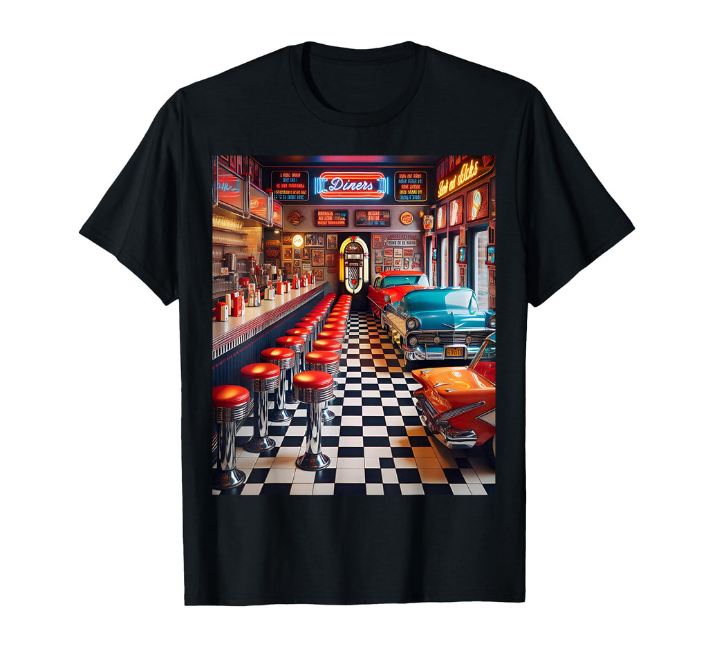 1960S American Diner Cars T-Shirt - Graphic Print Unisex - T-Shirt, Sweatshirt, Hoodie