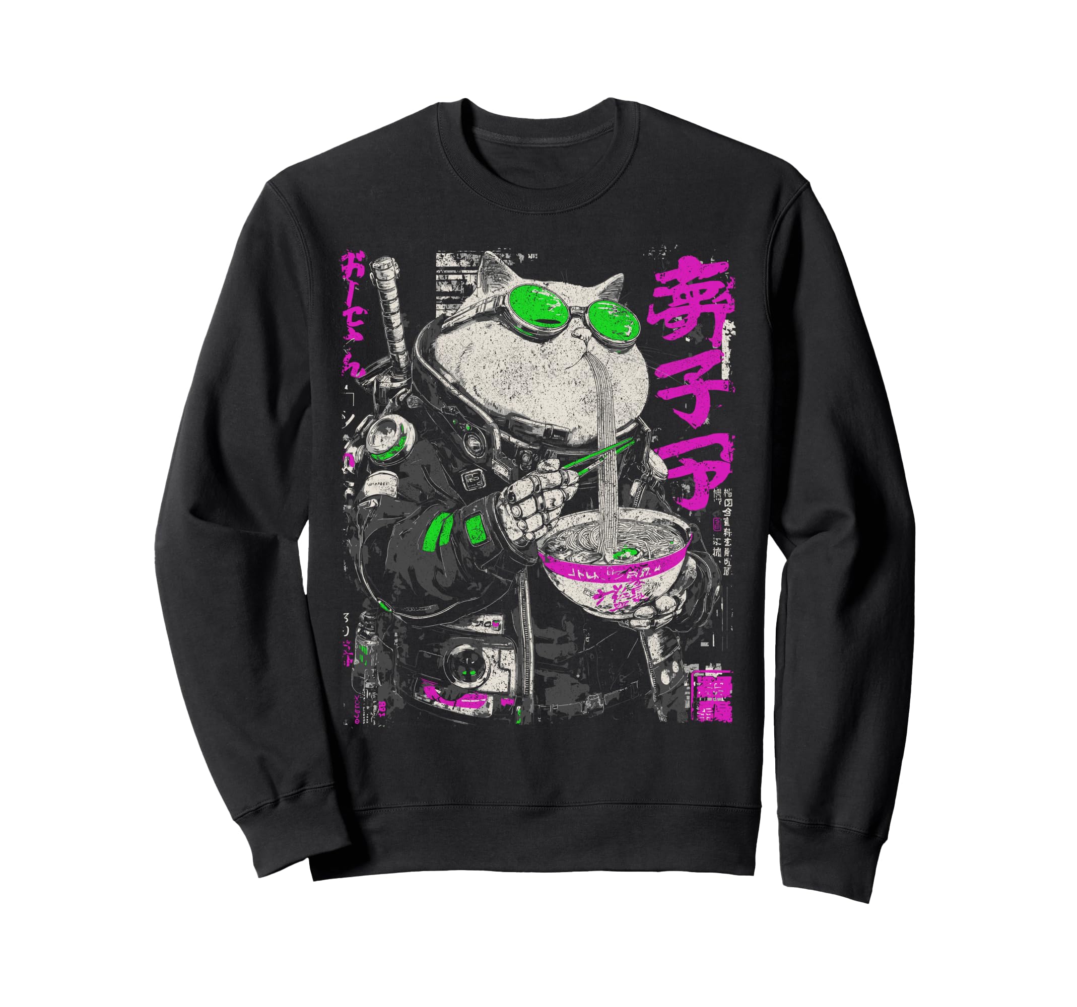 Japanese Streetwear Fatty Cat Eats Sweatshirt - Trendy Graphic for Adults - T-Shirt, Sweatshirt, Hoodie