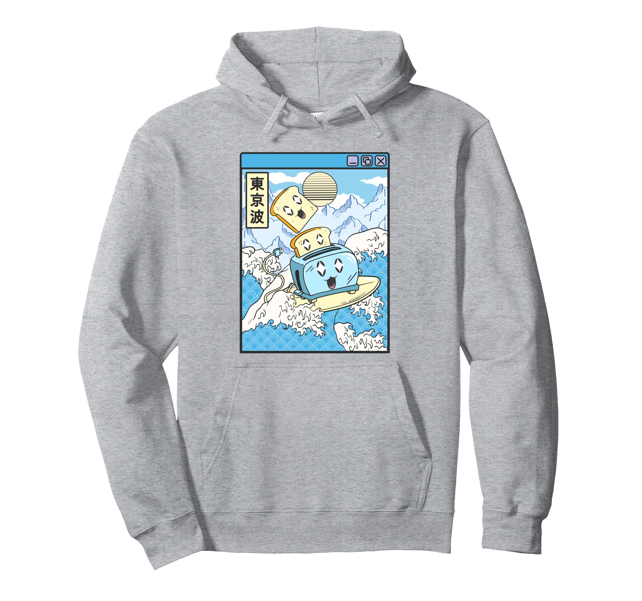Surfing Toaster Happy Toast Japan Waves Hoodie - Trendy Graphic Men Women - T-Shirt, Sweatshirt, Hoodie