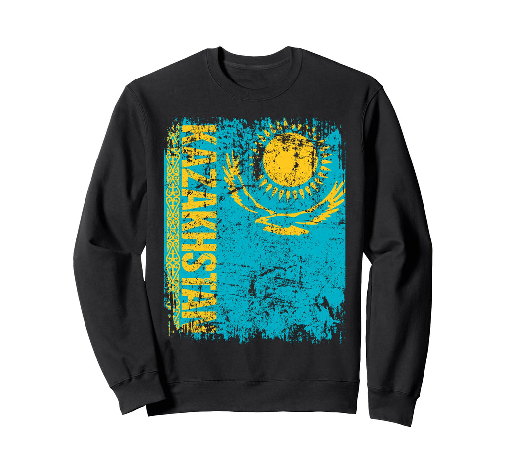 Kazakhstan Flag Distressed Sweatshirt - Fun Novelty Design Unisex - T-Shirt, Sweatshirt, Hoodie