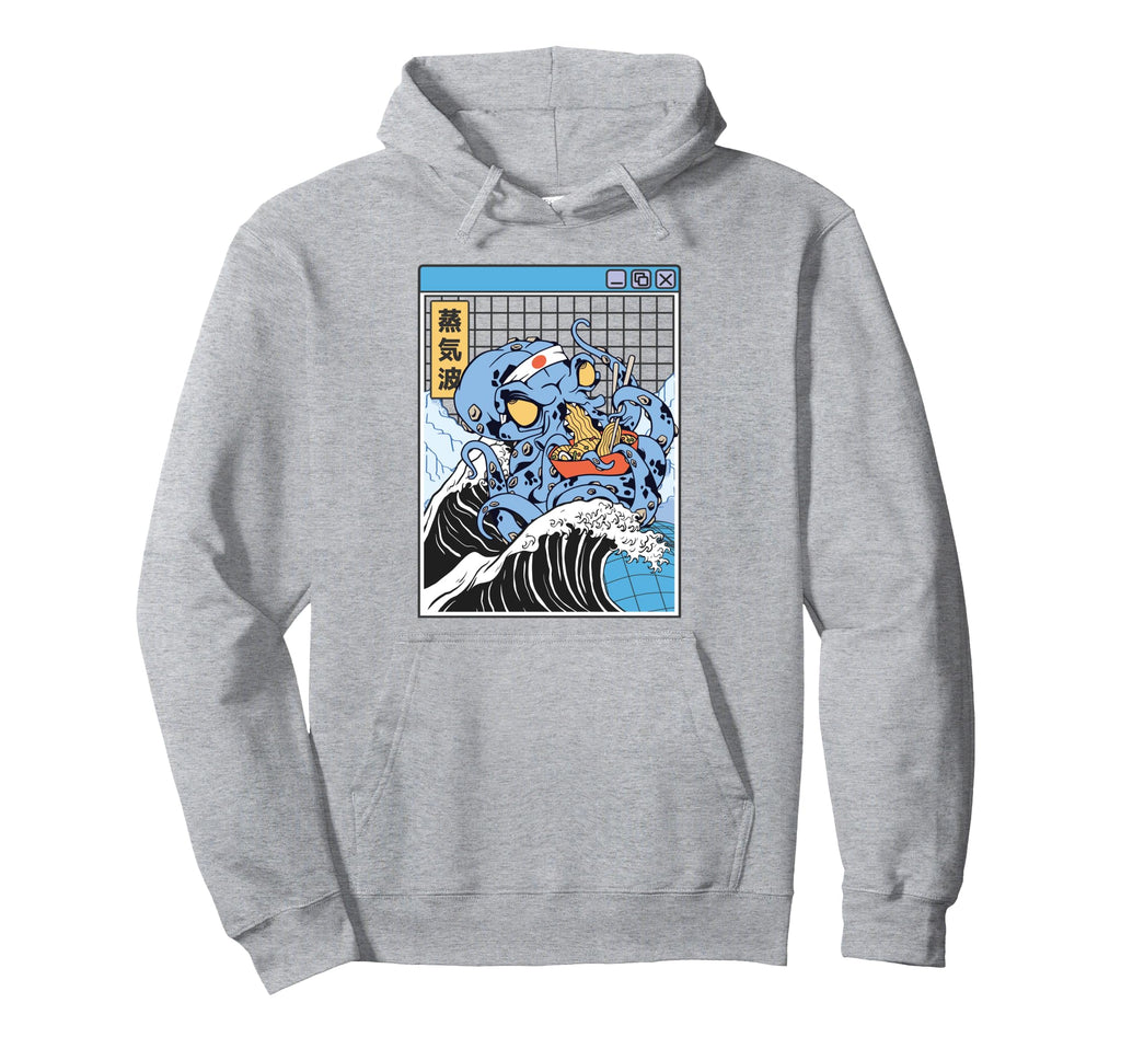 Kraken Eating Ramen Kanagawa Wave Hoodie - Custom Art Print for Adults - T-Shirt, Sweatshirt, Hoodie
