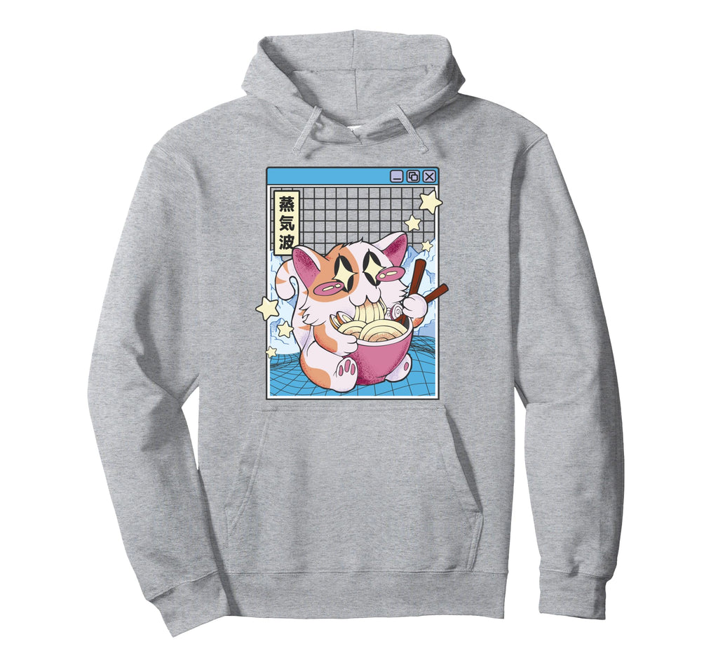 Cat Ramen Noodles Kawaii Vaporwave Hoodie - Novelty Apparel for Adults - T-Shirt, Sweatshirt, Hoodie