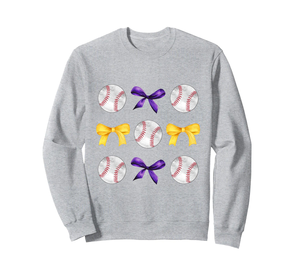 Baseballs Purple Gold Bows Ball Mom Sweatshirt - Fun Novelty Design Unisex - T-Shirt, Sweatshirt, Hoodie