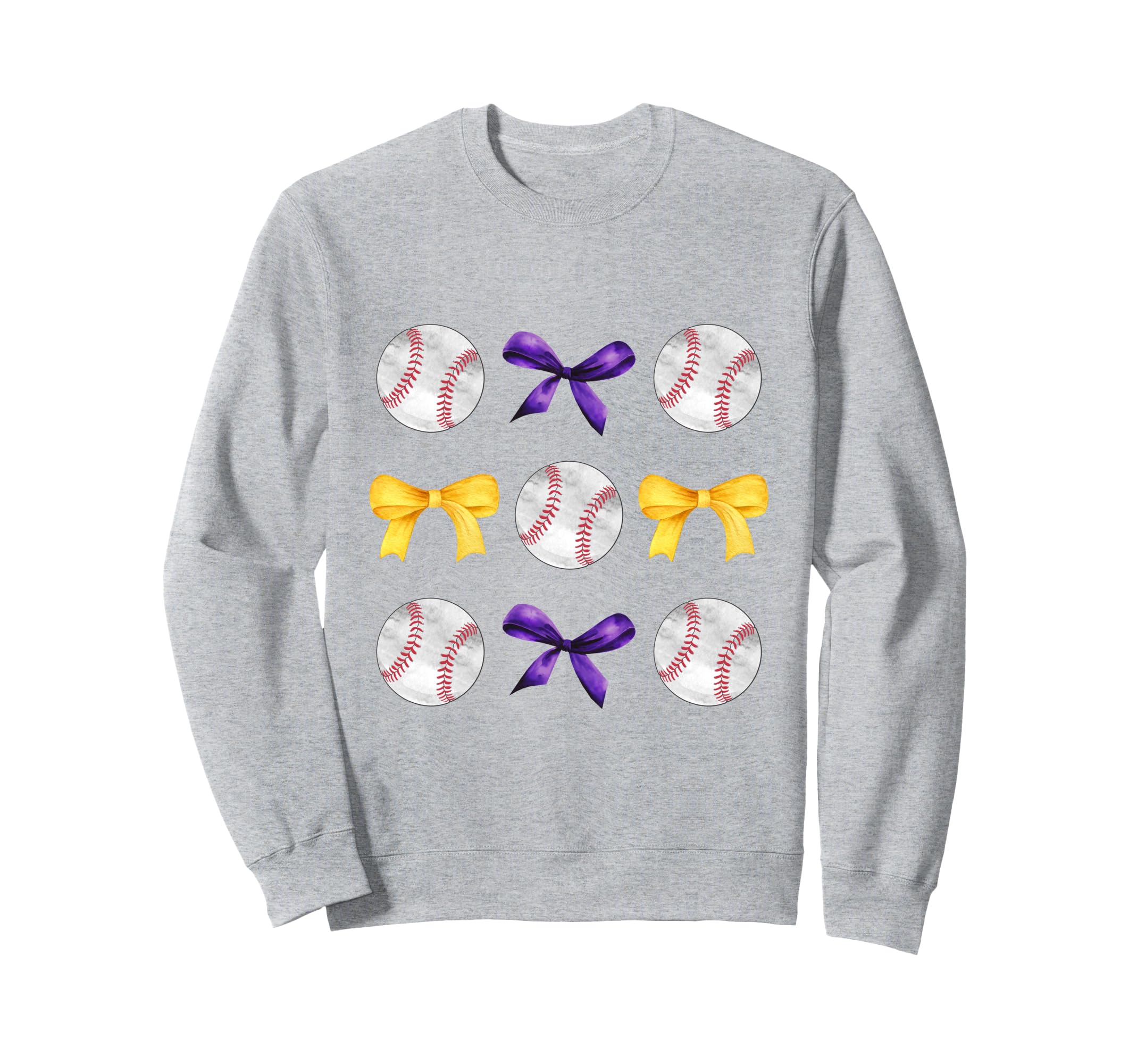 Baseballs Purple Gold Bows Ball Mom Sweatshirt - Fun Novelty Design Unisex - T-Shirt, Sweatshirt, Hoodie