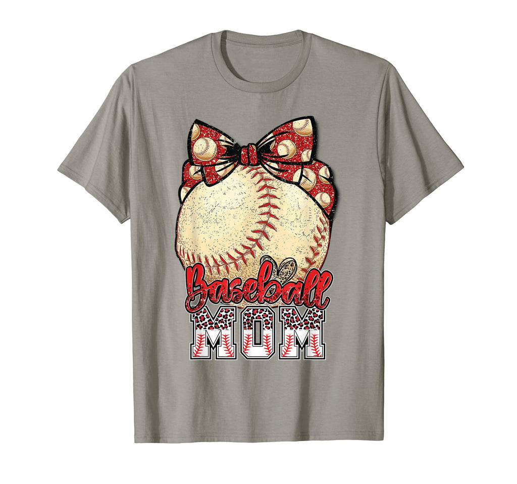 Baseball Mom Messy Bun Leopard Baseball T-Shirt - Unique Graphic Men Women - T-Shirt, Sweatshirt, Hoodie