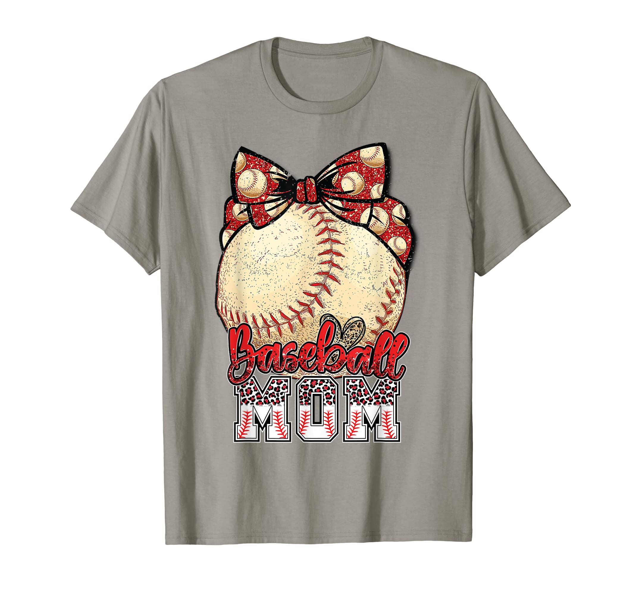 Baseball Mom Messy Bun Leopard Baseball T-Shirt - Unique Graphic Men Women - T-Shirt, Sweatshirt, Hoodie
