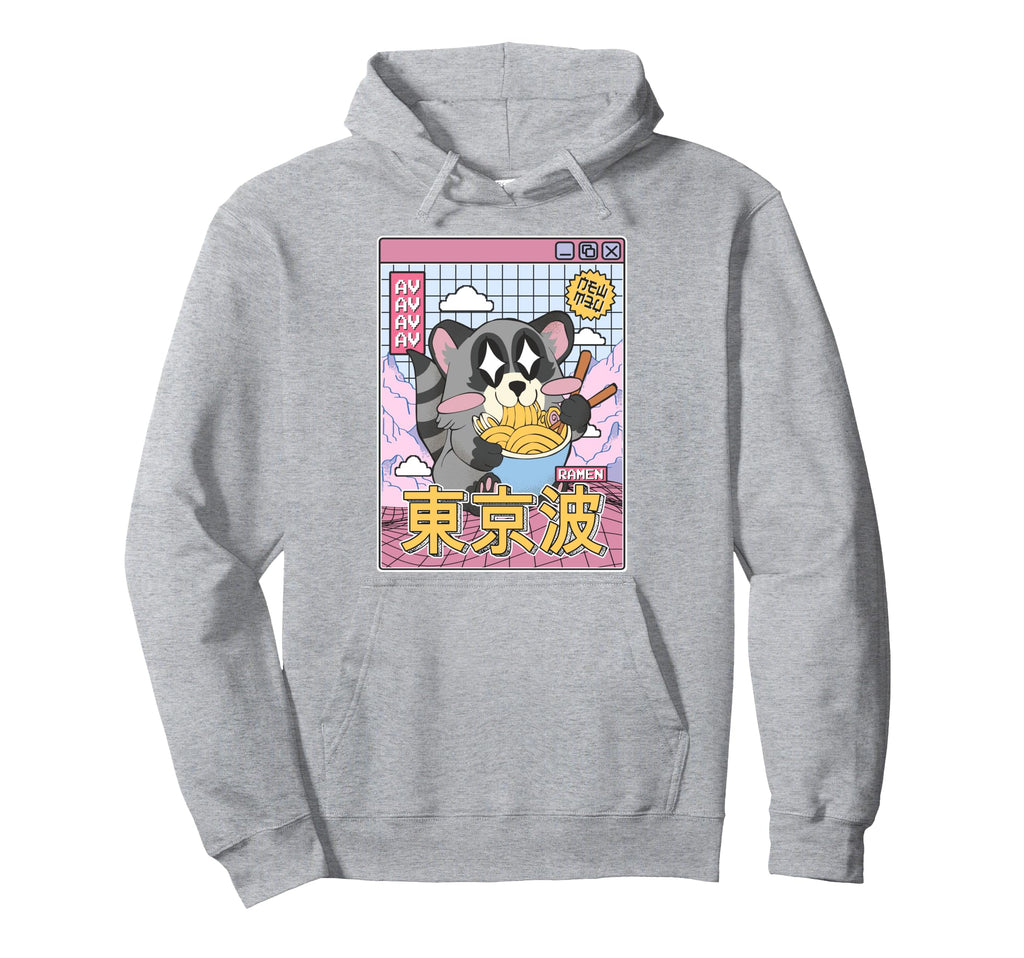 Raccoon Eating Ramen Kawaii Vaporwave Hoodie - Trendy Graphic for Adults - T-Shirt, Sweatshirt, Hoodie