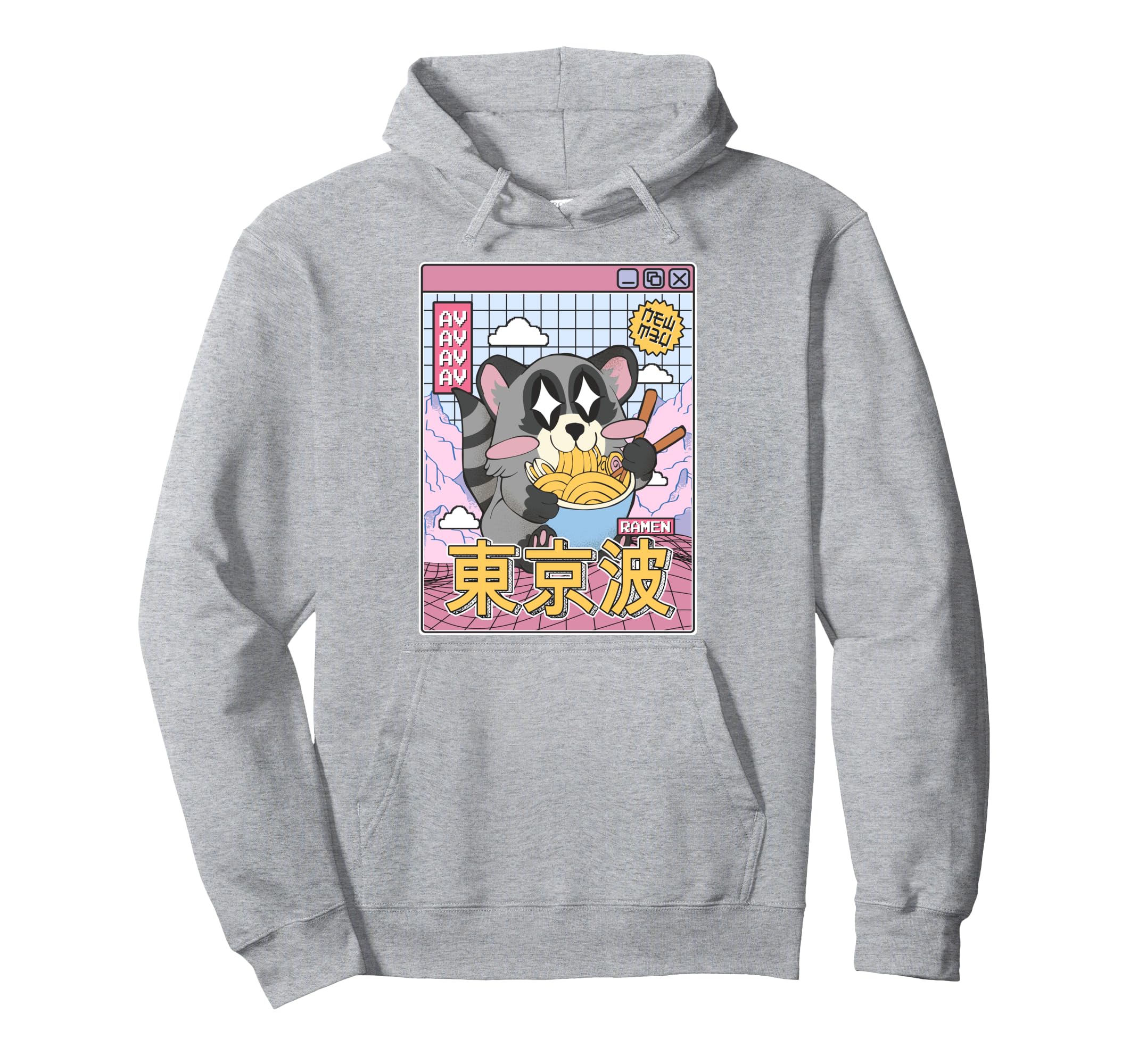 Raccoon Eating Ramen Kawaii Vaporwave Hoodie - Trendy Graphic for Adults - T-Shirt, Sweatshirt, Hoodie