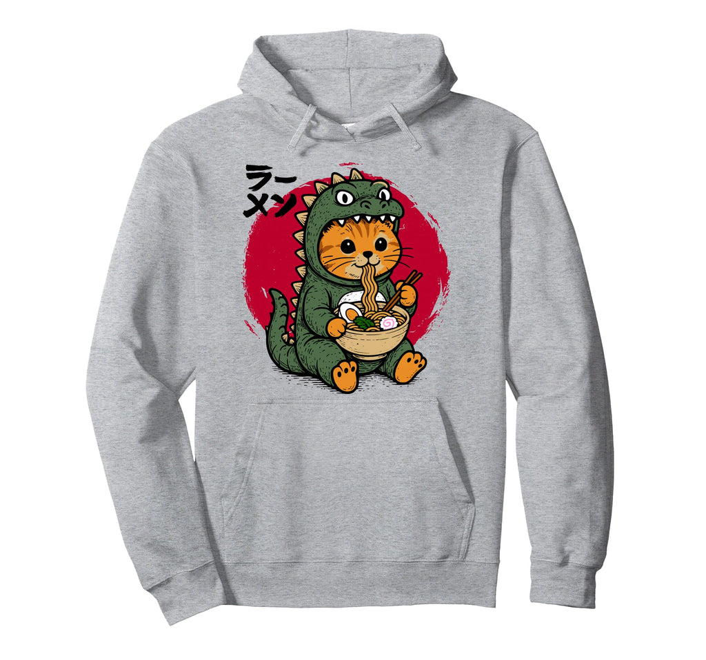 Funny Kaiju Cat Ramen Noodles Kawaii Hoodie - Aesthetic Graphic Men Women - T-Shirt, Sweatshirt, Hoodie