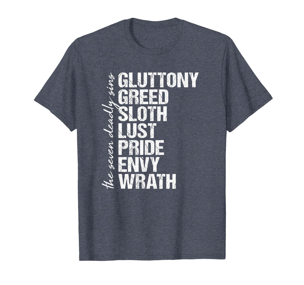 Seven Deadly Sins Distressed List T-Shirt - Unique Graphic for Adults - T-Shirt, Sweatshirt, Hoodie