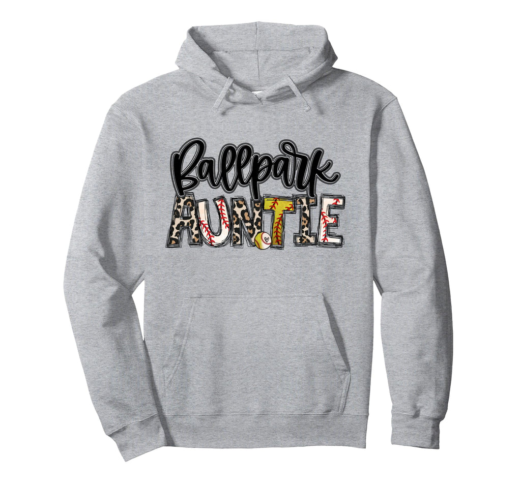 Ballpark Auntie Softball Baseball Aunt Hoodie - Graphic Print for Adults - T-Shirt, Sweatshirt, Hoodie