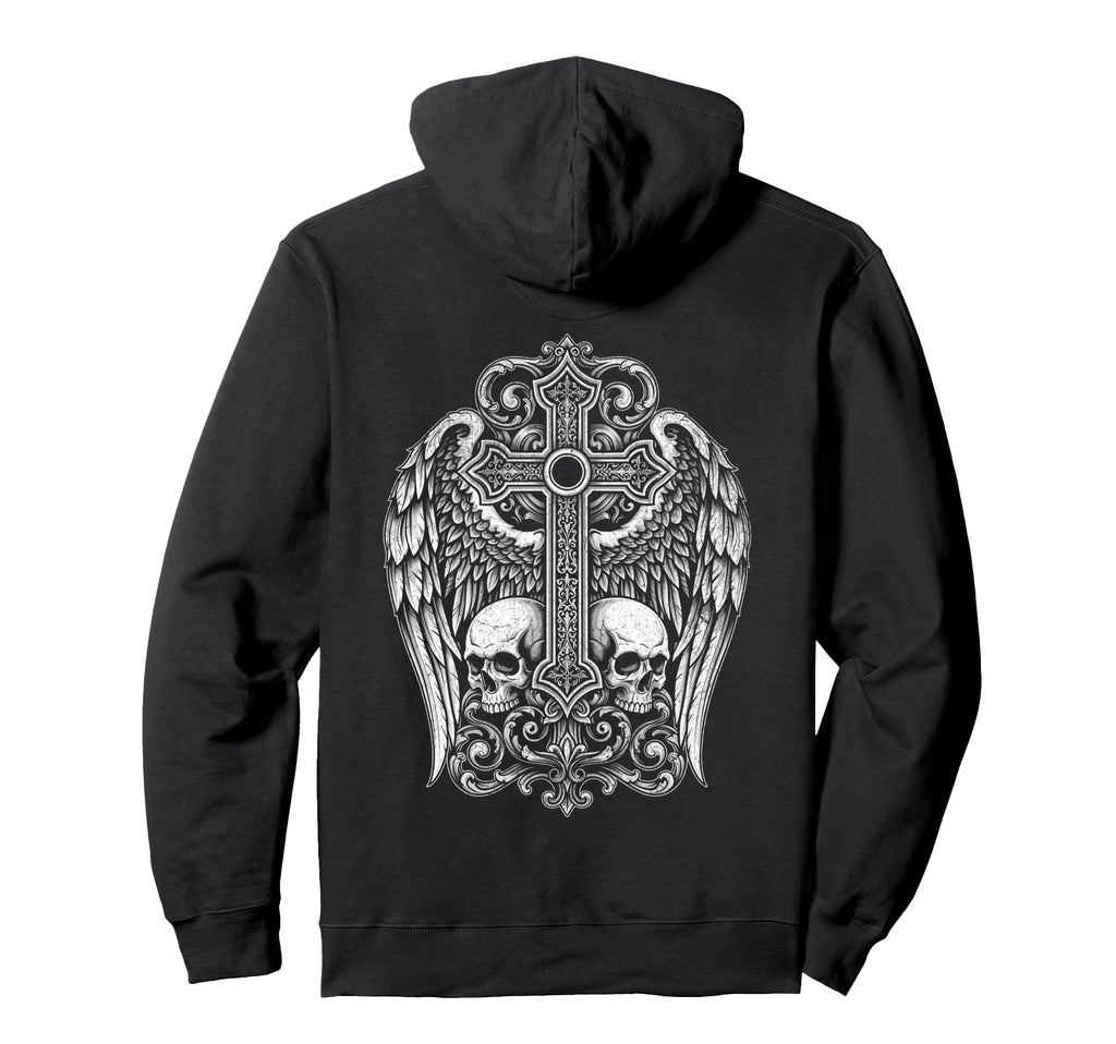 Gothic Cross Skull Wings Grunge Y2K Punk Hoodie - Graphic Print Men Women - T-Shirt, Sweatshirt, Hoodie