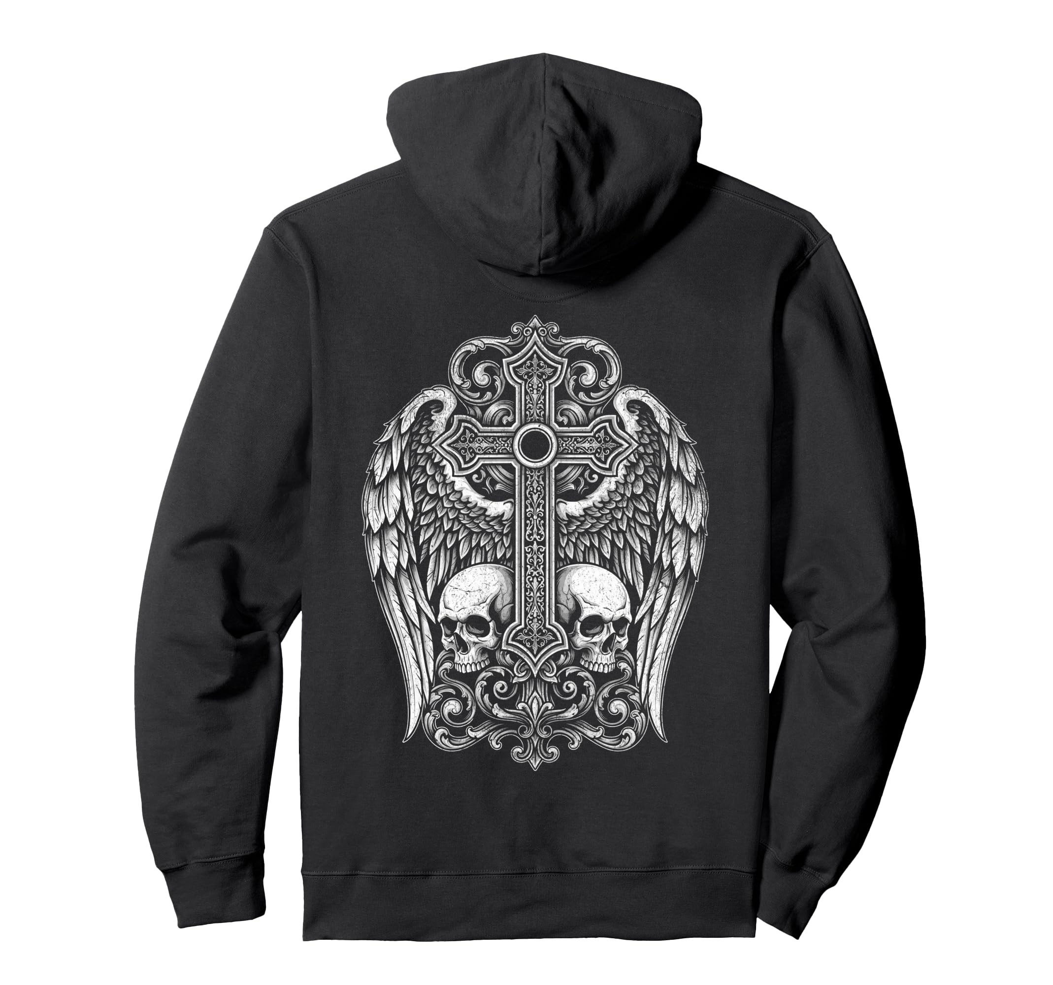 Gothic Cross Skull Wings Grunge Y2K Punk Hoodie - Graphic Print Men Women - T-Shirt, Sweatshirt, Hoodie