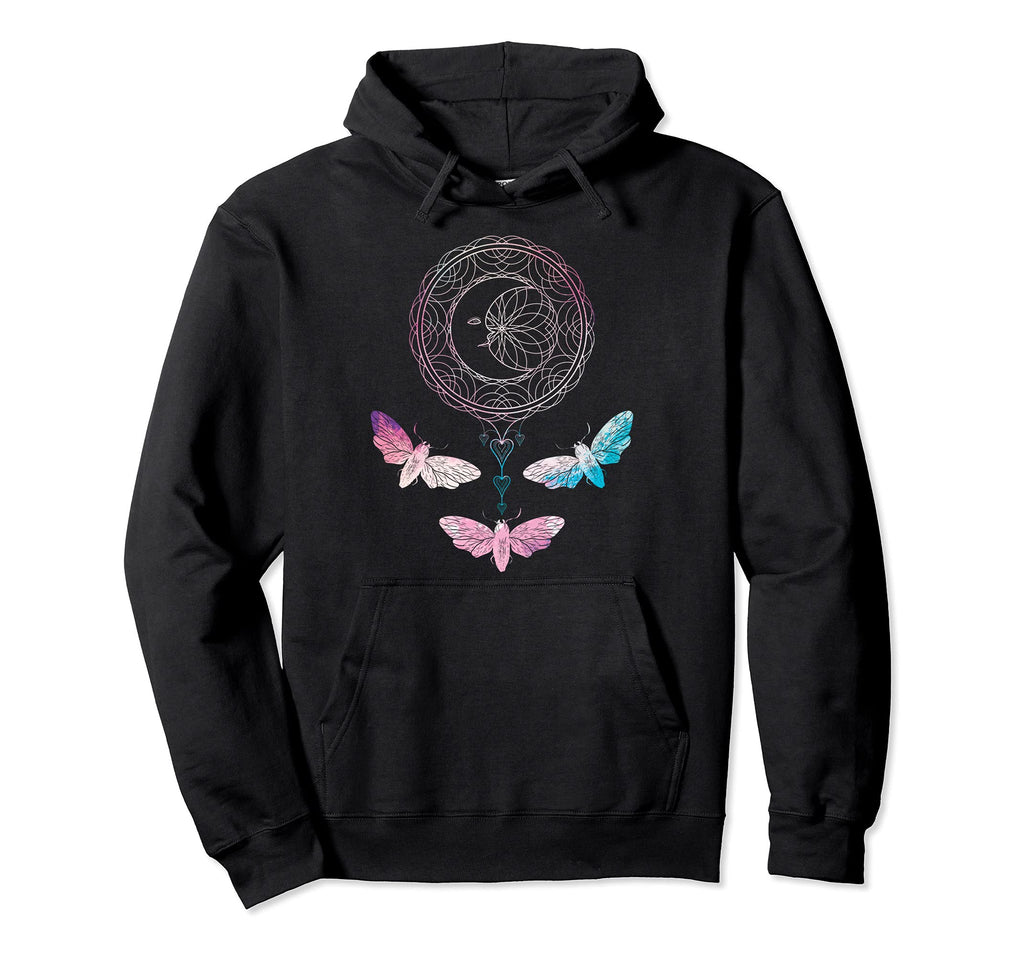 Boho Celestial Body Moon Insect Moth Hoodie - Trendy Graphic for Adults - T-Shirt, Sweatshirt, Hoodie