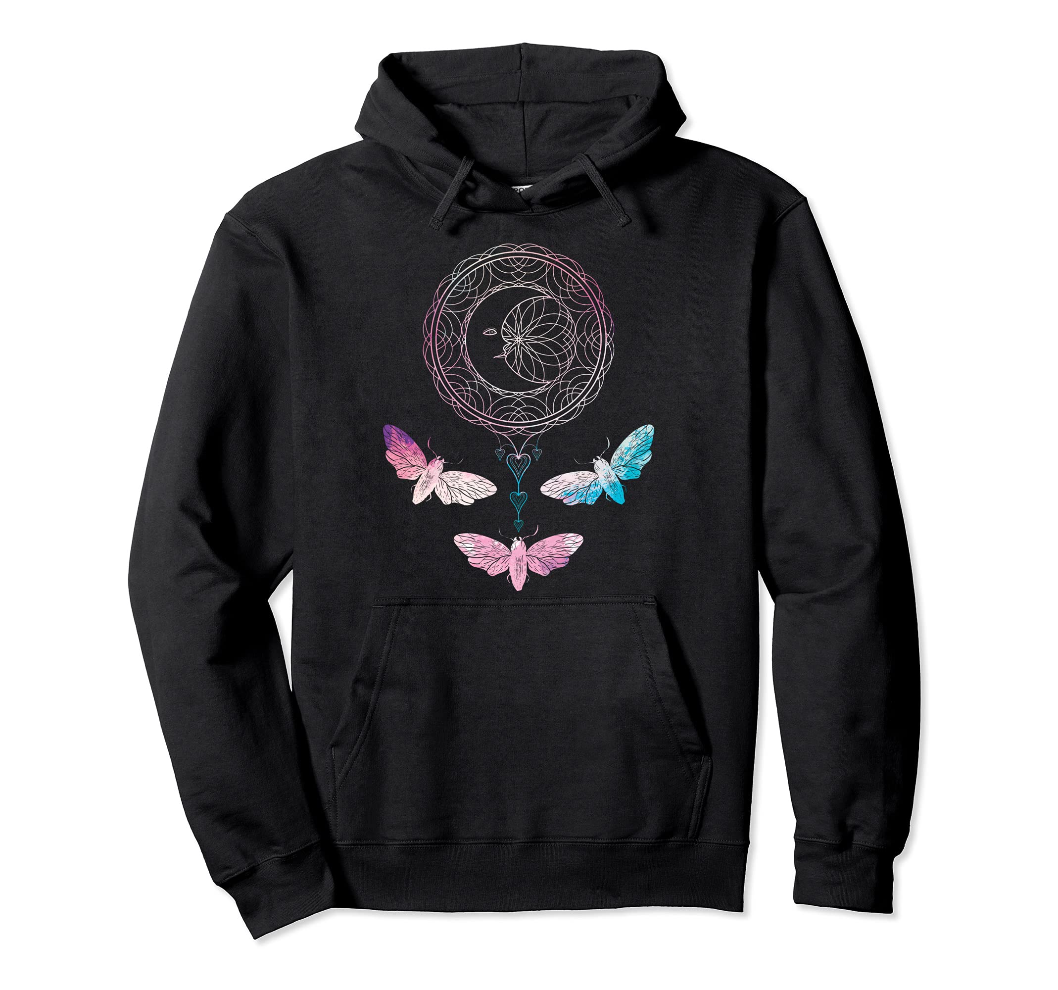 Boho Celestial Body Moon Insect Moth Hoodie - Trendy Graphic for Adults - T-Shirt, Sweatshirt, Hoodie