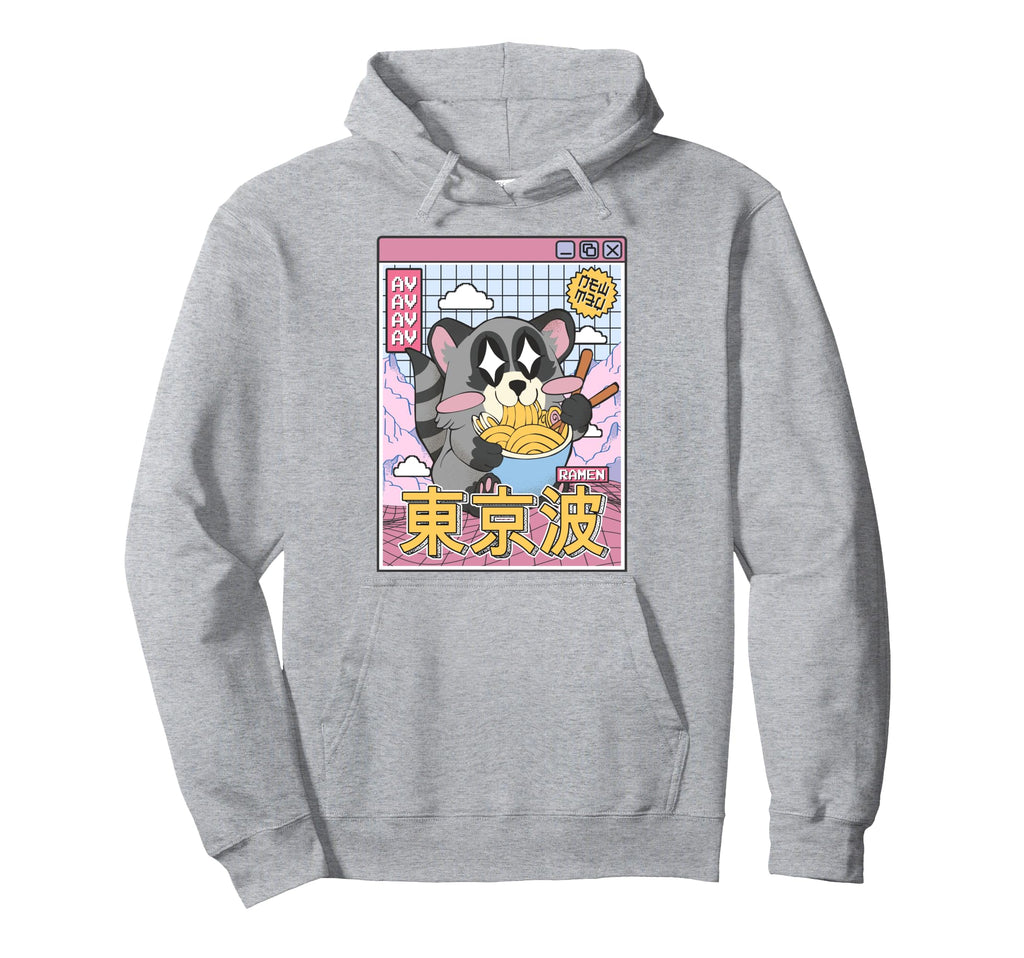 Raccoon Eating Ramen Kawaii Vaporwave Hoodie - Aesthetic Graphic Men Women - T-Shirt, Sweatshirt, Hoodie