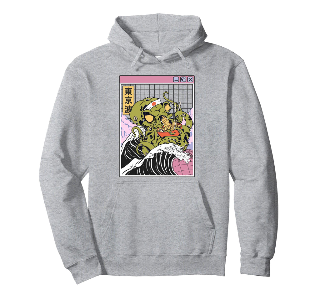 Kraken Eating Ramen Kanagawa Wave Hoodie - Aesthetic Graphic Unisex - T-Shirt, Sweatshirt, Hoodie