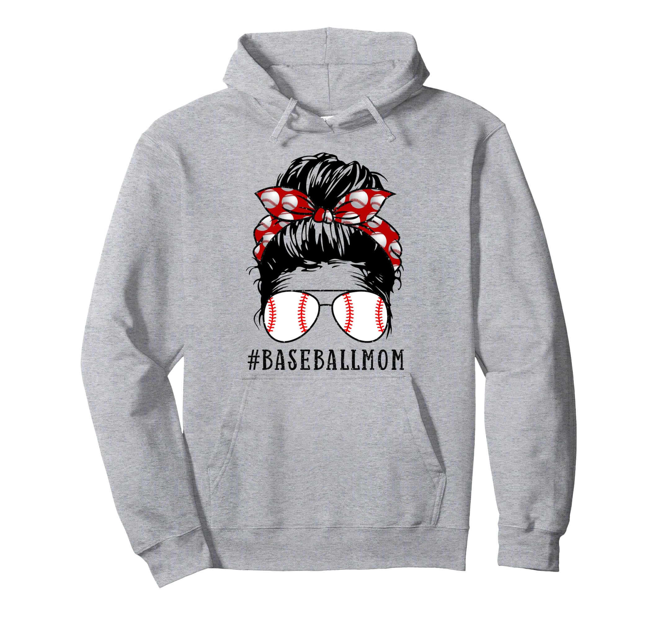 Baseball Mom Messy Bun Proud Mama Hoodie - Unique Graphic Men Women - T-Shirt, Sweatshirt, Hoodie