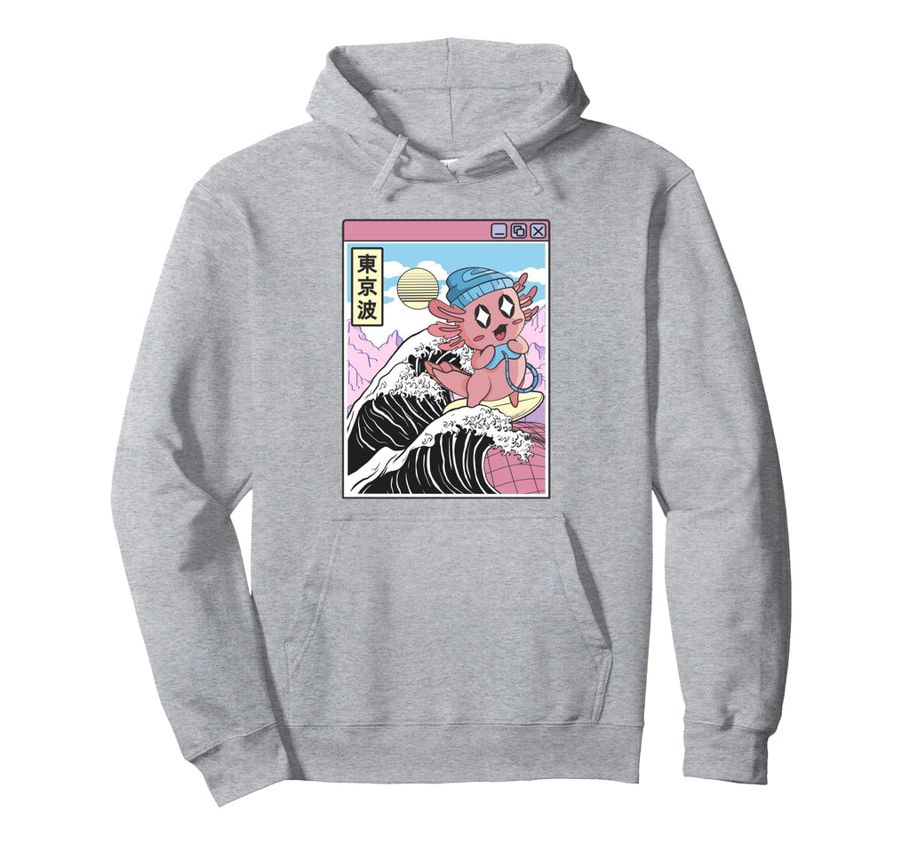 Gaming Axolotl Surfing Kanagawa Wave Hoodie - Casual Everyday Wear Unisex - T-Shirt, Sweatshirt, Hoodie