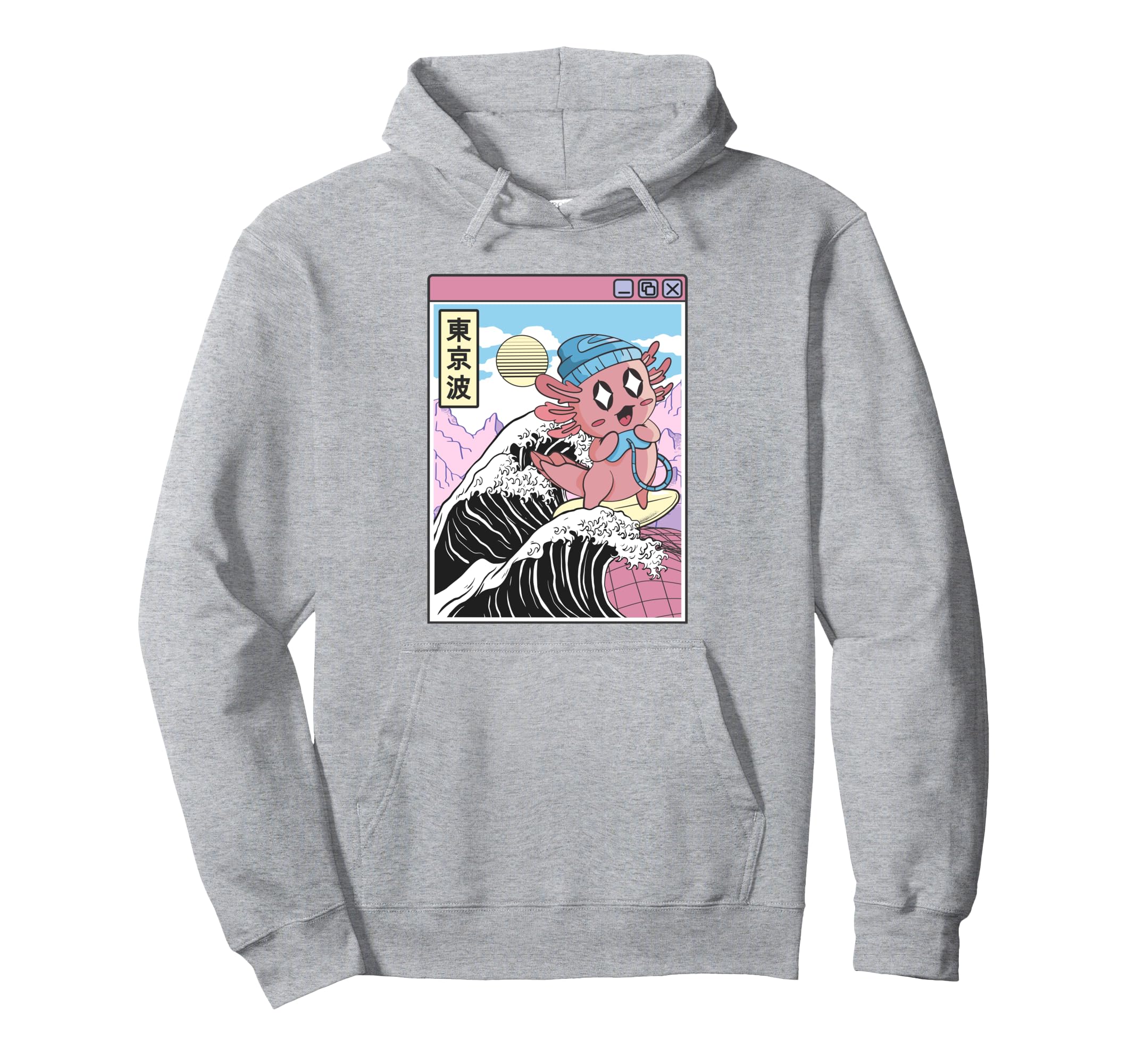 Gaming Axolotl Surfing Kanagawa Wave Hoodie - Casual Everyday Wear Unisex - T-Shirt, Sweatshirt, Hoodie