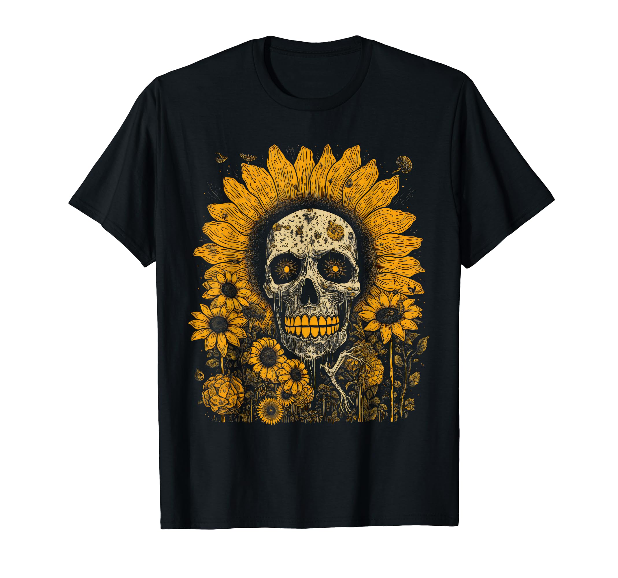 Skull Sunflowers Goblincore 70S T-Shirt - Casual Everyday Wear Men Women - T-Shirt, Sweatshirt, Hoodie
