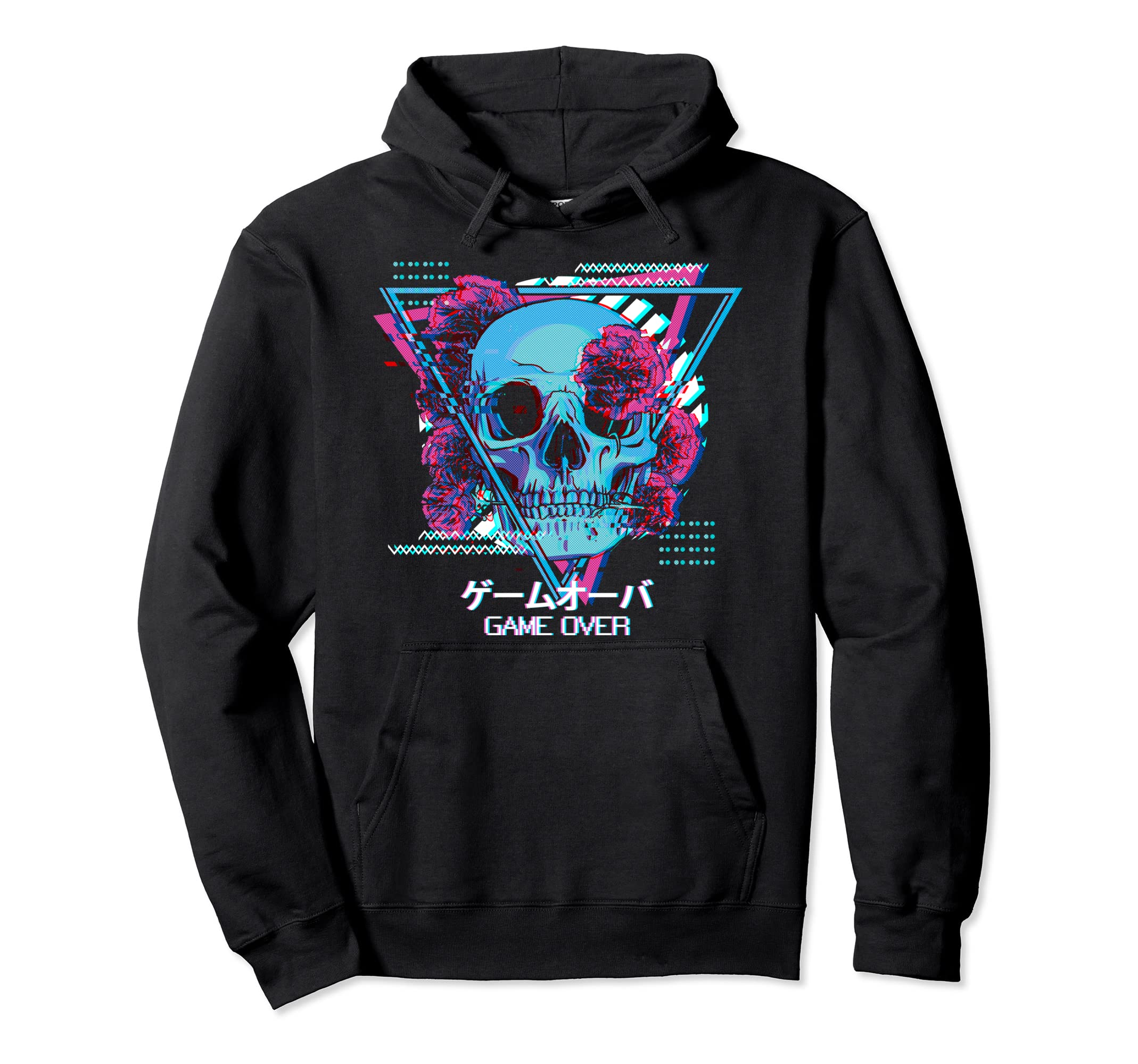 Skull And Roses Game Over Japanese Hoodie - Fun Novelty Design Men Women - T-Shirt, Sweatshirt, Hoodie