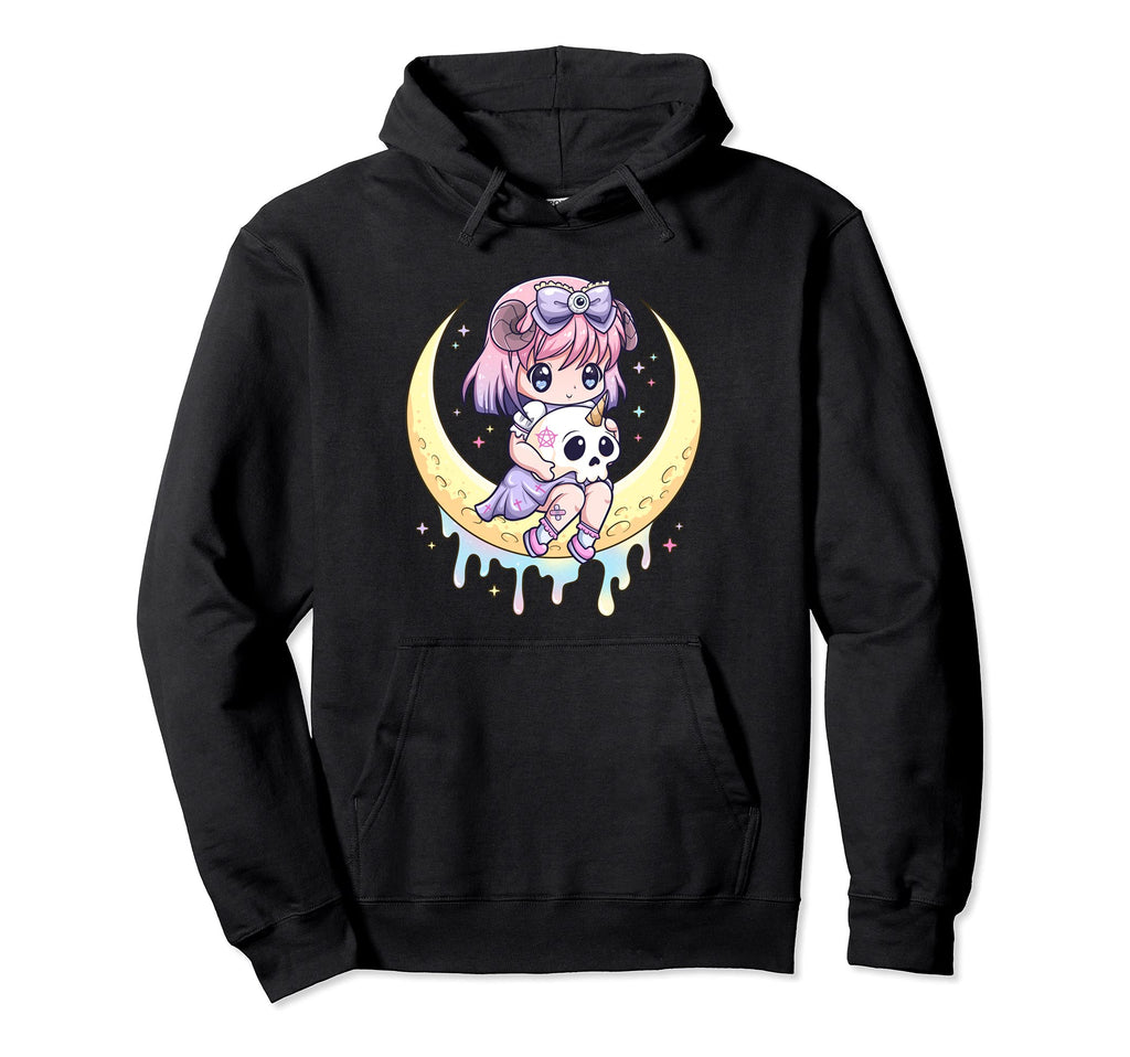 Kawaii Pastel Goth Creepy Menhera Skull Hoodie - Minimalist Print Men Women - T-Shirt, Sweatshirt, Hoodie