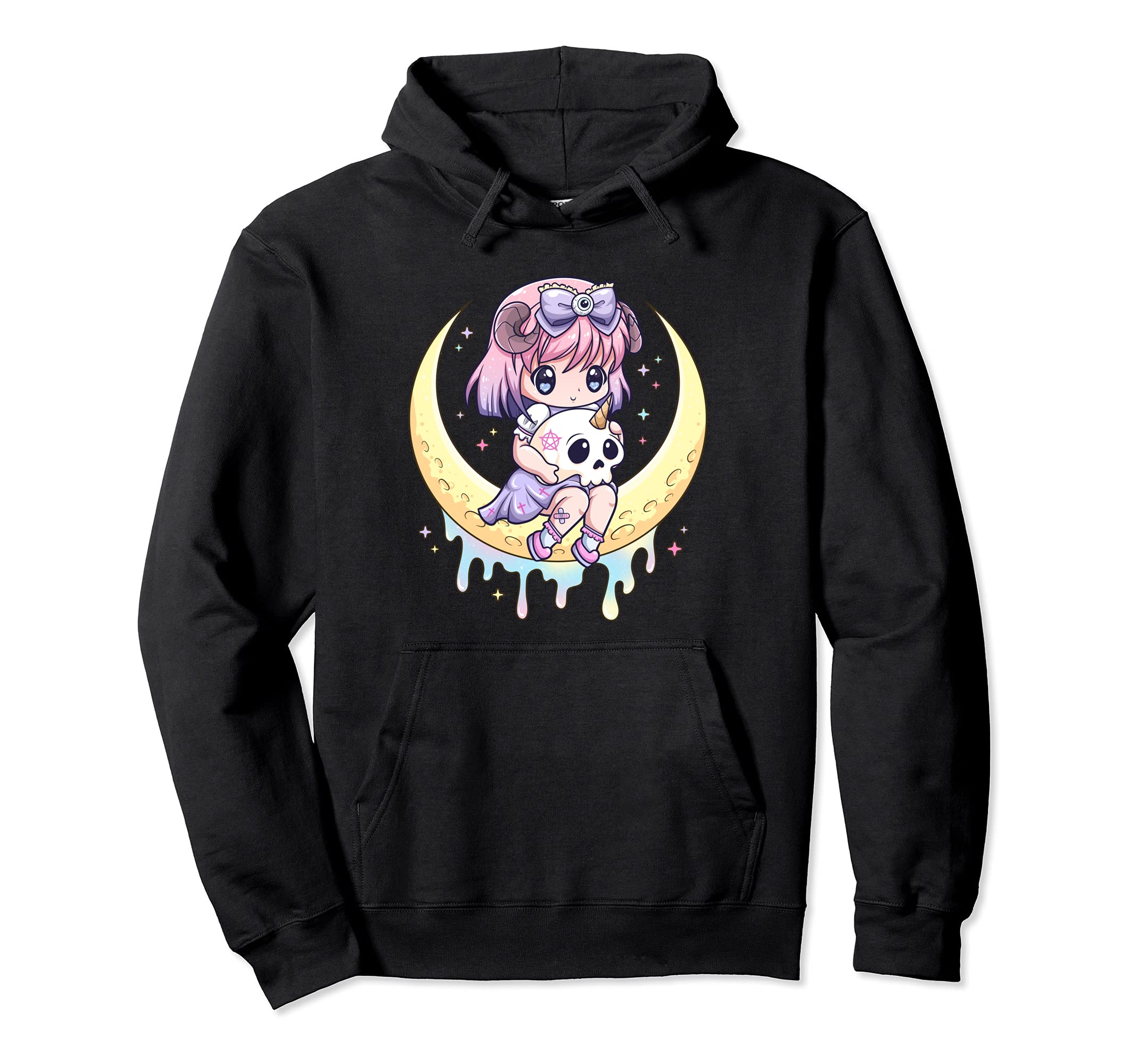Kawaii Pastel Goth Creepy Menhera Skull Hoodie - Minimalist Print Men Women - T-Shirt, Sweatshirt, Hoodie