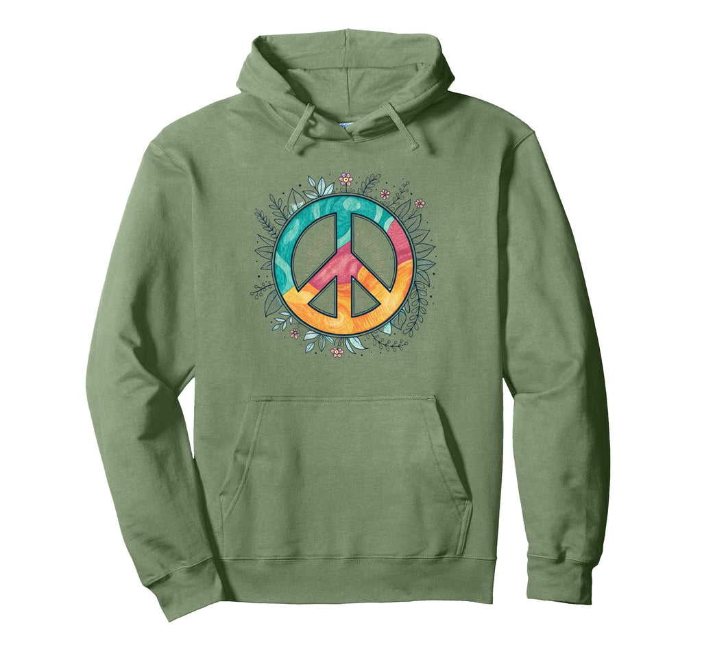 Peace Sign Hippie Floral Hoodie - Novelty Apparel Men Women - T-Shirt, Sweatshirt, Hoodie