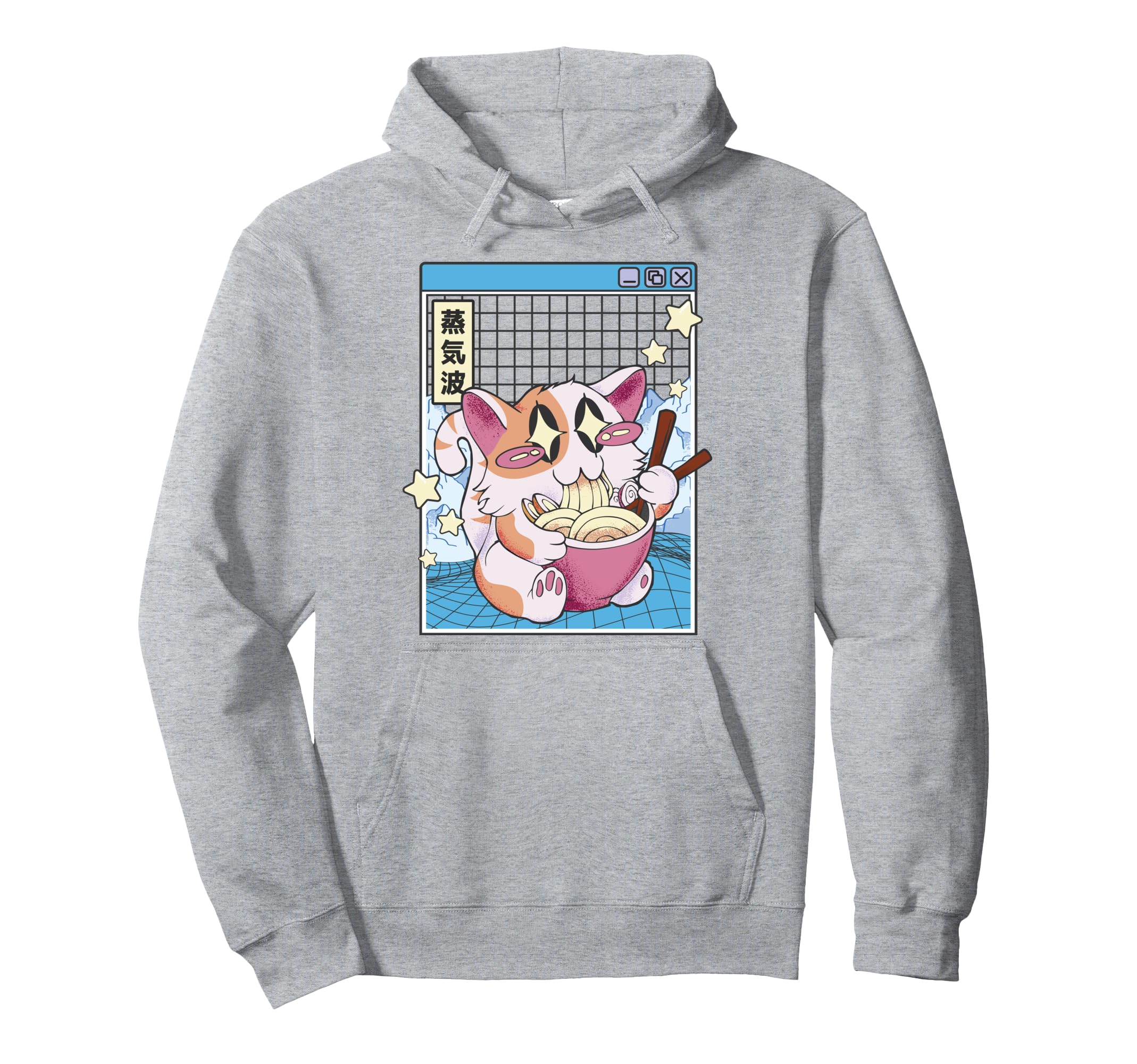Happy Cat Eating Ramen Digital Otaku Hoodie - Trendy Graphic Men Women - T-Shirt, Sweatshirt, Hoodie