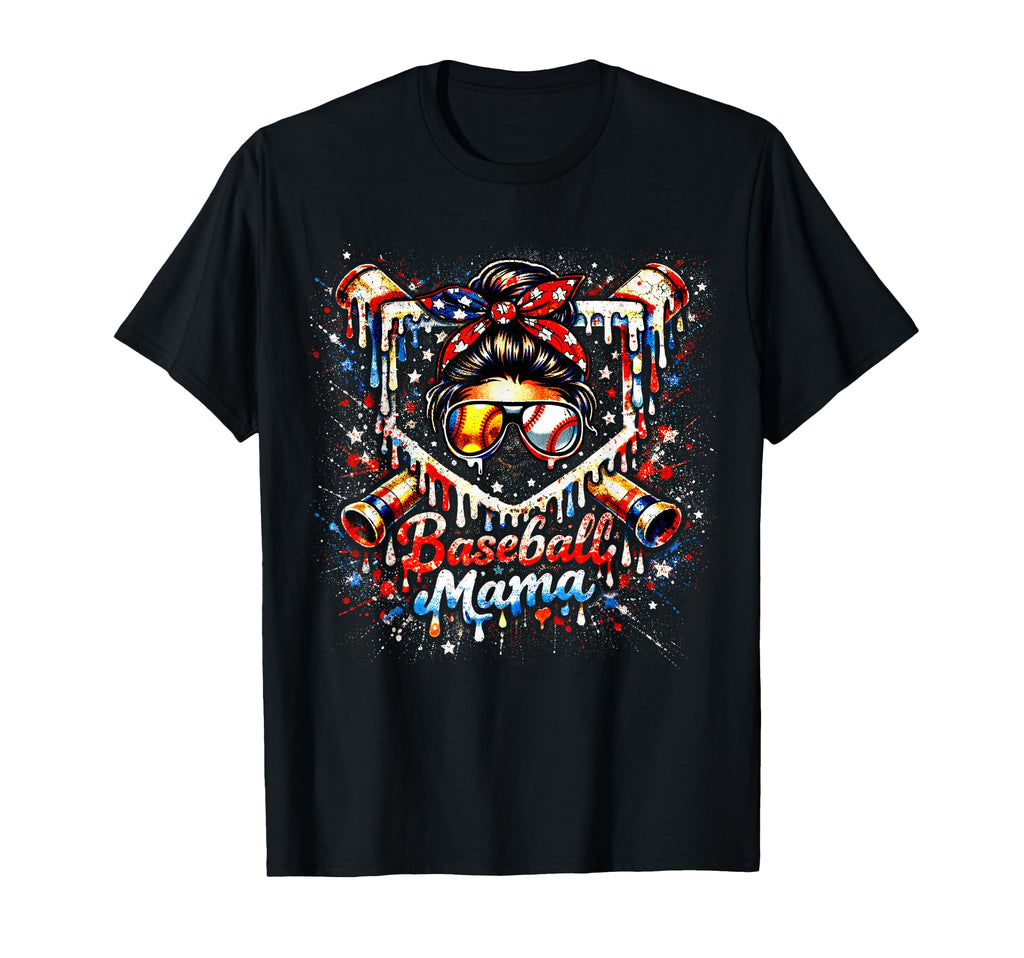 Drip Baseball Mama Patriotic Messy T-Shirt - Aesthetic Graphic Men Women - T-Shirt, Sweatshirt, Hoodie