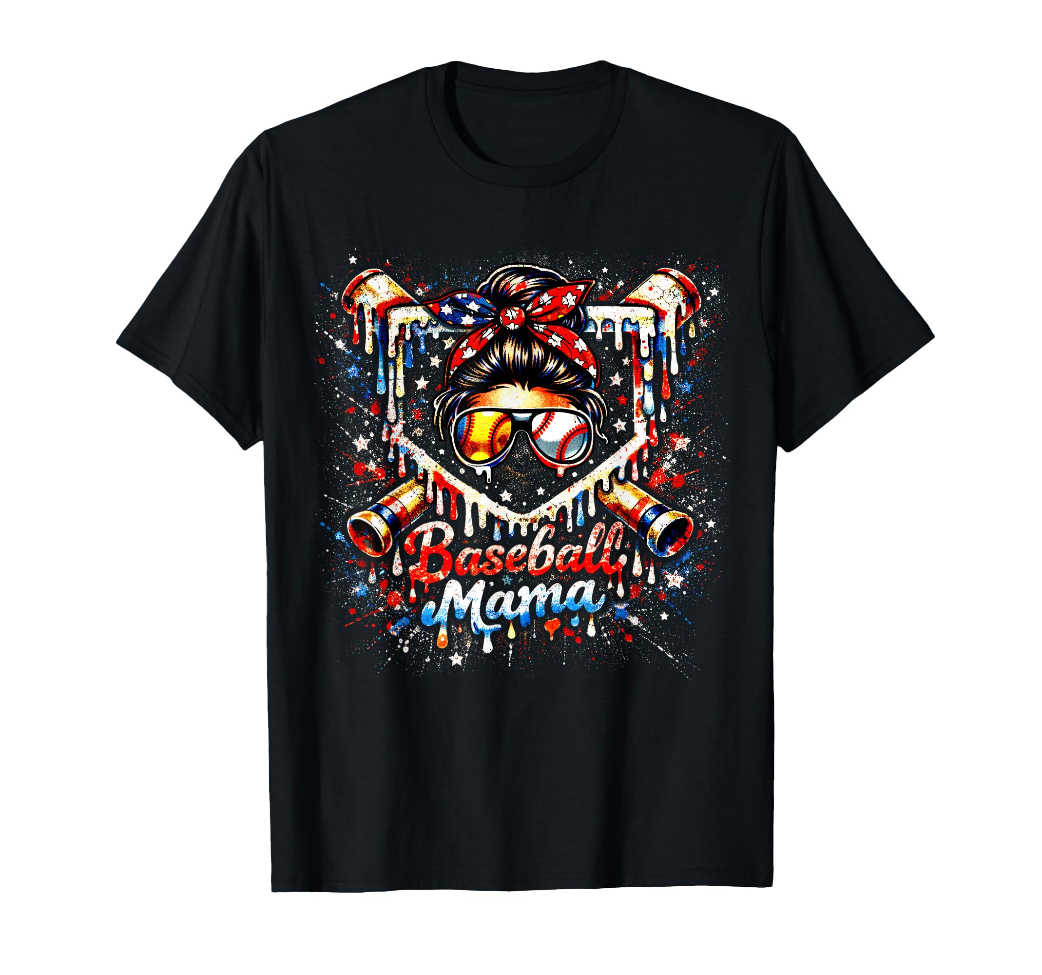 Drip Baseball Mama Patriotic Messy T-Shirt - Aesthetic Graphic Men Women - T-Shirt, Sweatshirt, Hoodie