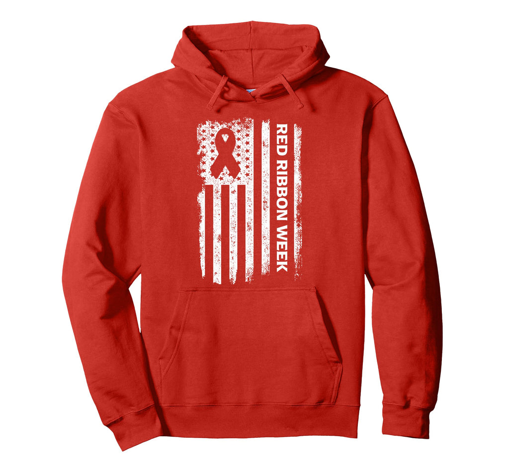 Red Ribbon Week American Flag Distressed Hoodie - Aesthetic Graphic Unisex - T-Shirt, Sweatshirt, Hoodie