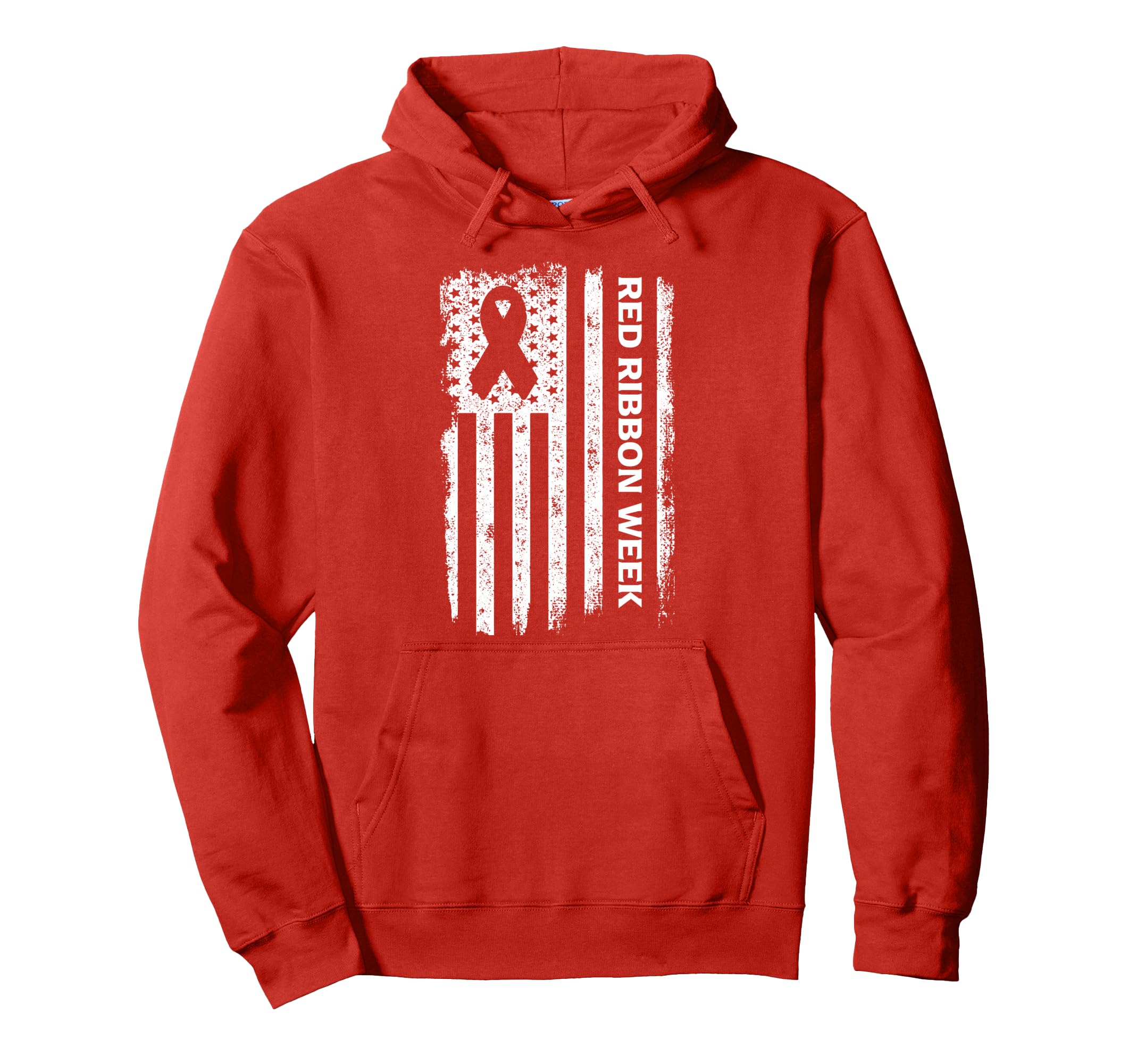 Red Ribbon Week American Flag Distressed Hoodie - Aesthetic Graphic Unisex - T-Shirt, Sweatshirt, Hoodie