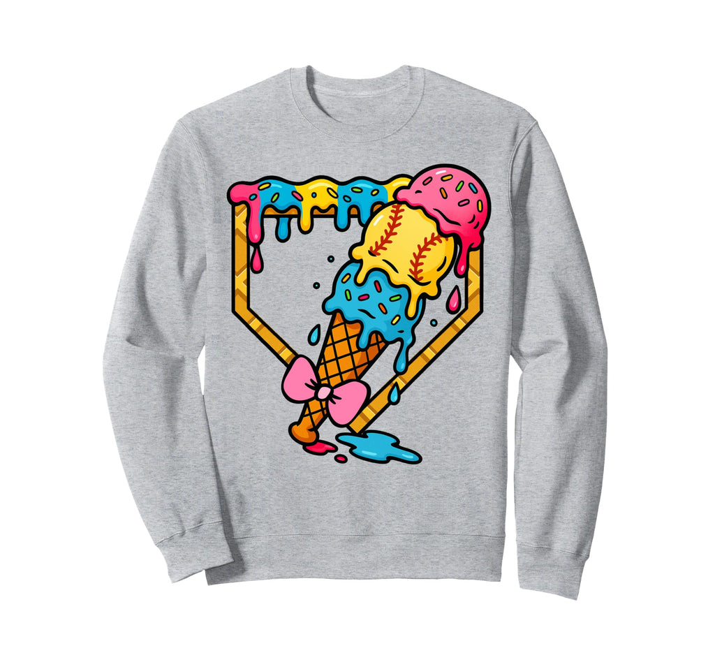 Funny Baseball Mama Ice Cream Drip Sweatshirt - Novelty Apparel for Adults - T-Shirt, Sweatshirt, Hoodie