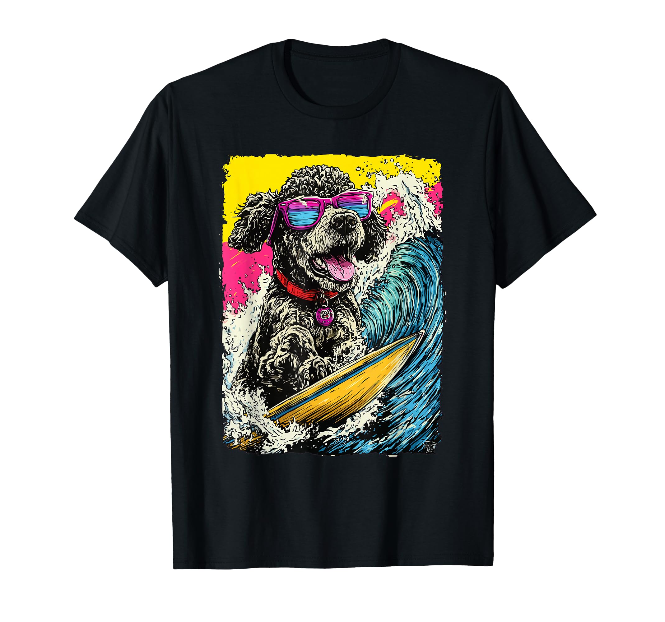 Surfing Poodle Riding Wave Dog T-Shirt - Streetwear Style for Adults - T-Shirt, Sweatshirt, Hoodie
