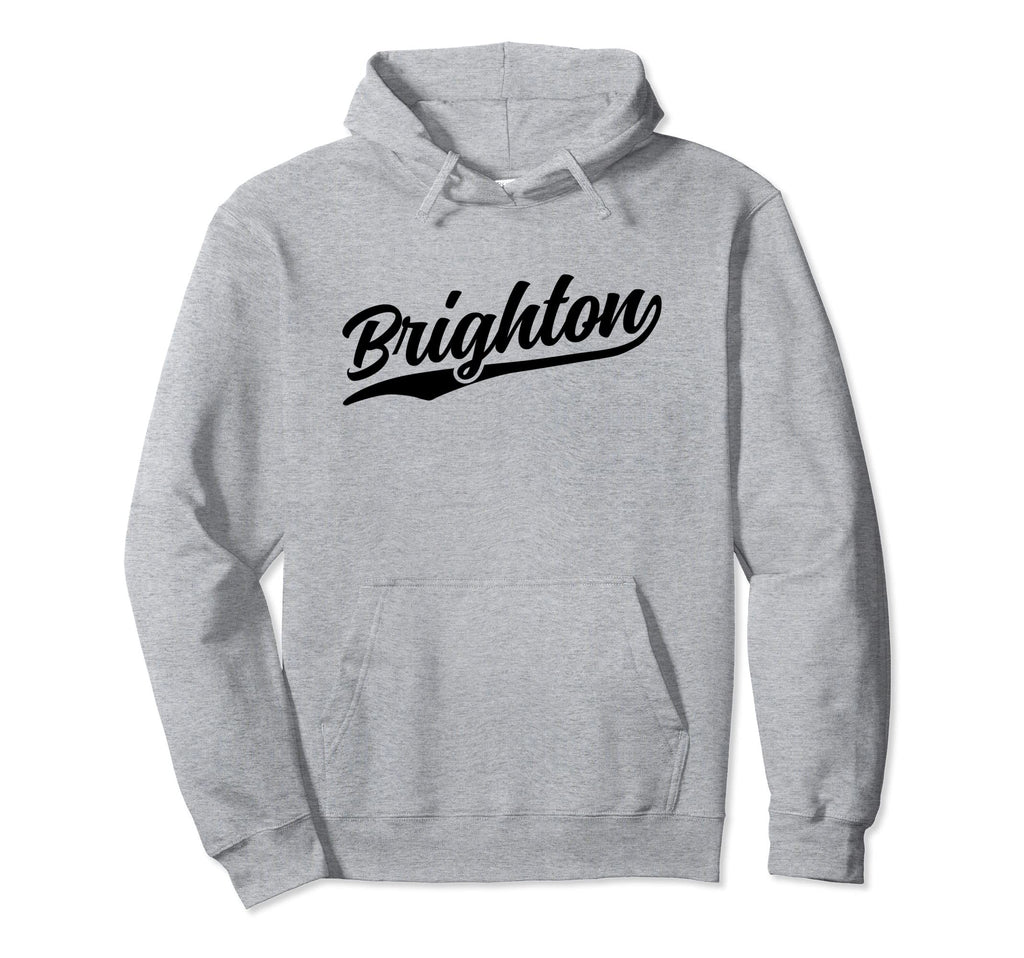 Brighton England Cursive 1970S Swoosh Hoodie - Trendy Graphic for Adults - T-Shirt, Sweatshirt, Hoodie