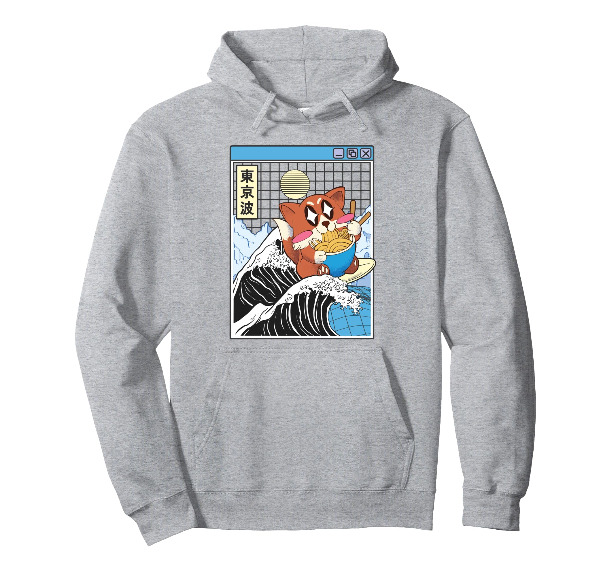 Fox Surfing Kanagawa Wave Kawaii Hoodie - Streetwear Style for Adults - T-Shirt, Sweatshirt, Hoodie