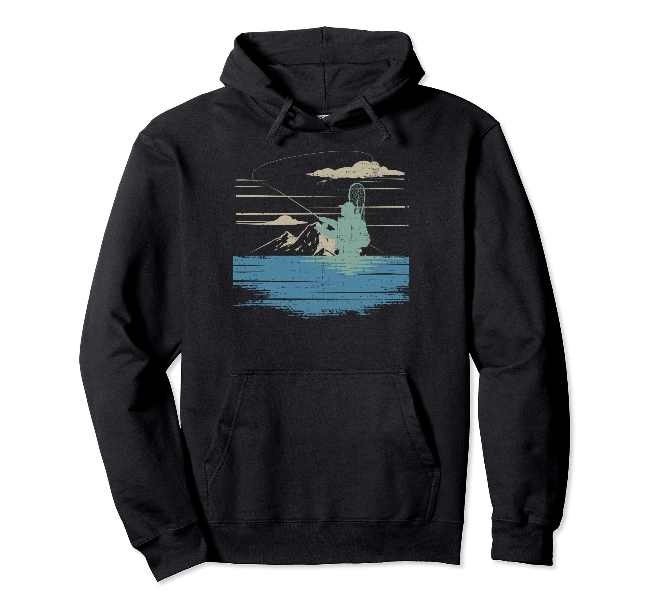 Fly Fishing Sunset Distressed Hoodie - Streetwear Style Men Women - T-Shirt, Sweatshirt, Hoodie