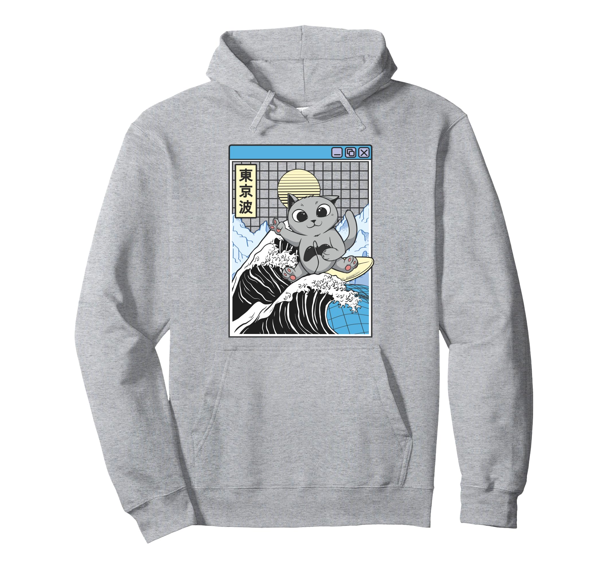 Gaming Cat Surfing Kanagawa Wave Kawaii Hoodie - Aesthetic Graphic Unisex - T-Shirt, Sweatshirt, Hoodie