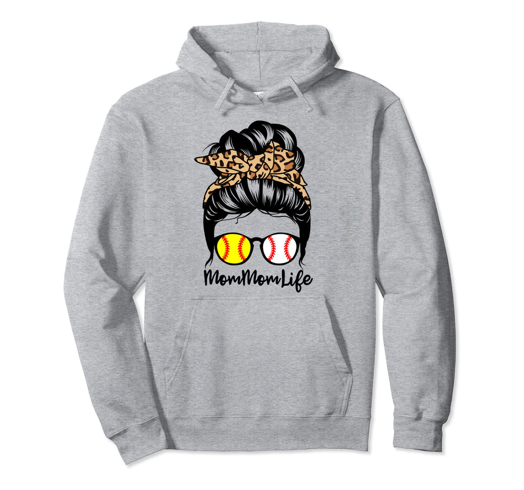 Mommom Life Messy Bun Hair Funny Baseball Hoodie - Unique Graphic Unisex - T-Shirt, Sweatshirt, Hoodie