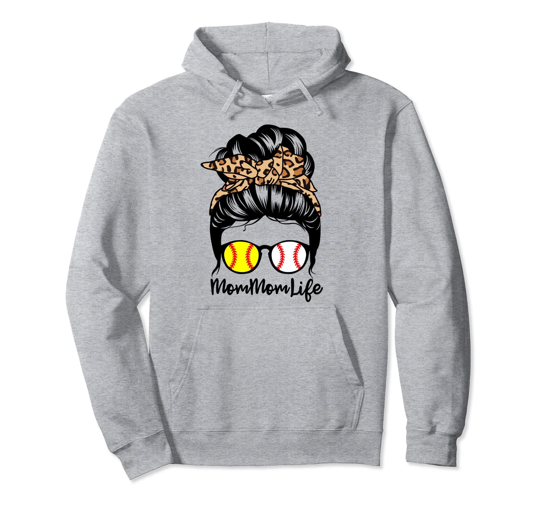 Mommom Life Messy Bun Hair Funny Baseball Hoodie - Unique Graphic Unisex - T-Shirt, Sweatshirt, Hoodie