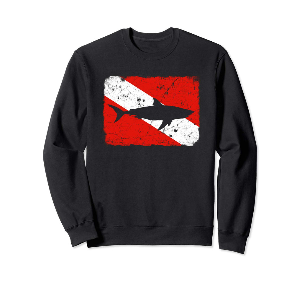 Shark Dive Flag Distressed Divers Sweatshirt - Unique Graphic Men Women - T-Shirt, Sweatshirt, Hoodie