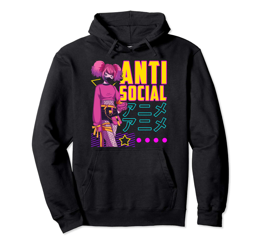Aesthetic Anti Social Anime Vaporwave Hoodie - Minimalist Print Men Women - T-Shirt, Sweatshirt, Hoodie