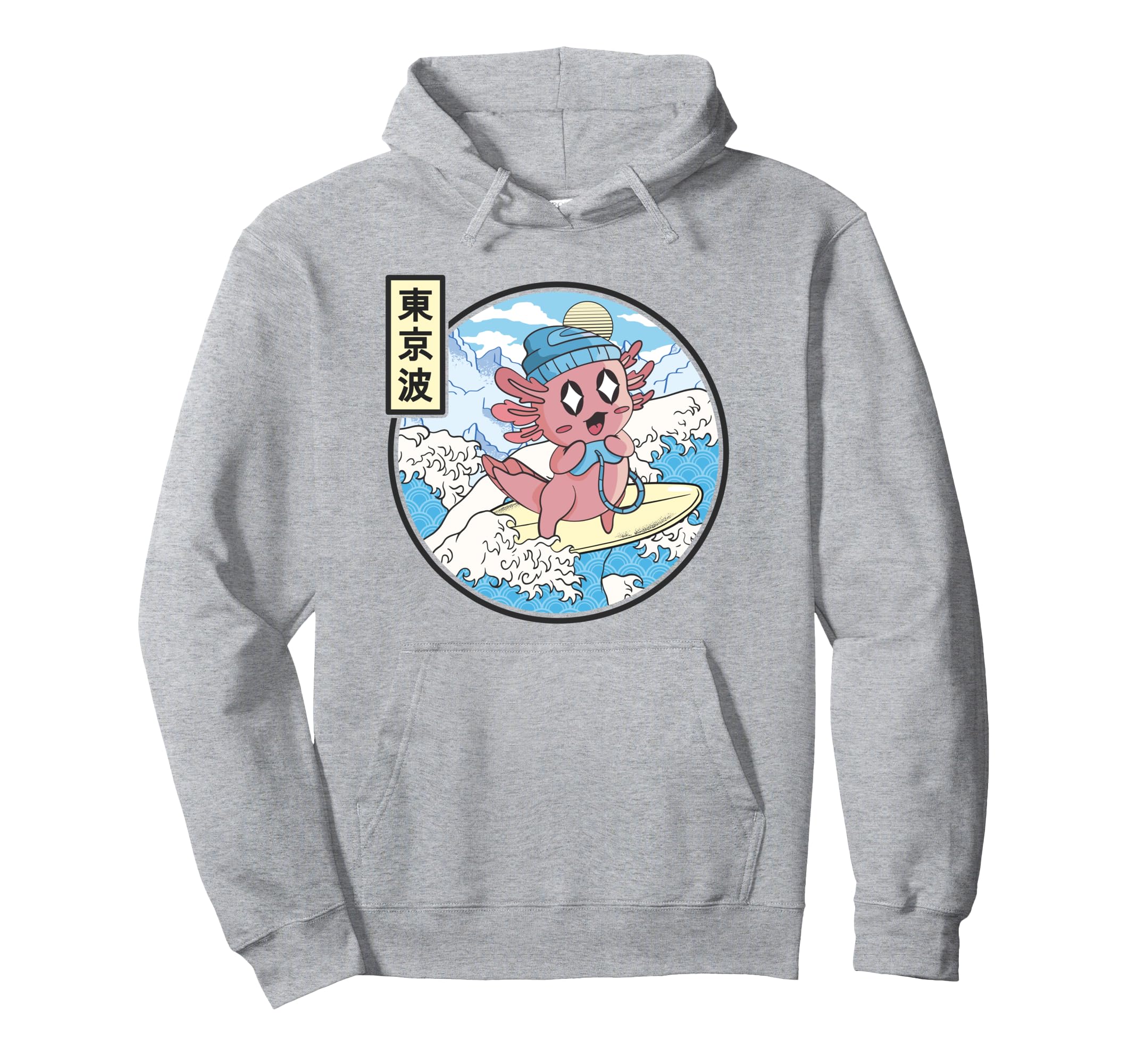 Gaming Axolotl Surfing Japanese Wave Hoodie - Novelty Apparel for Adults - T-Shirt, Sweatshirt, Hoodie