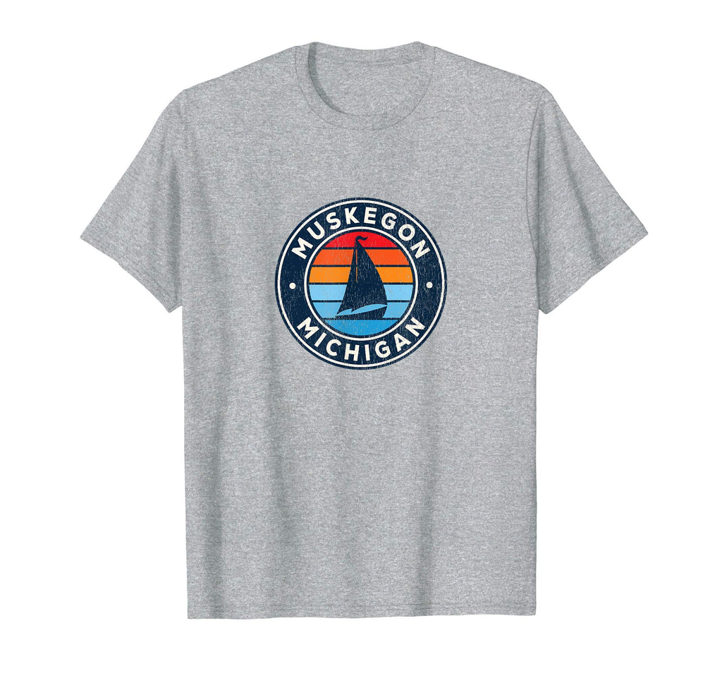 Muskegon Michigan Mi Sailboat 70S T-Shirt - Trendy Graphic Unisex - T-Shirt, Sweatshirt, Hoodie