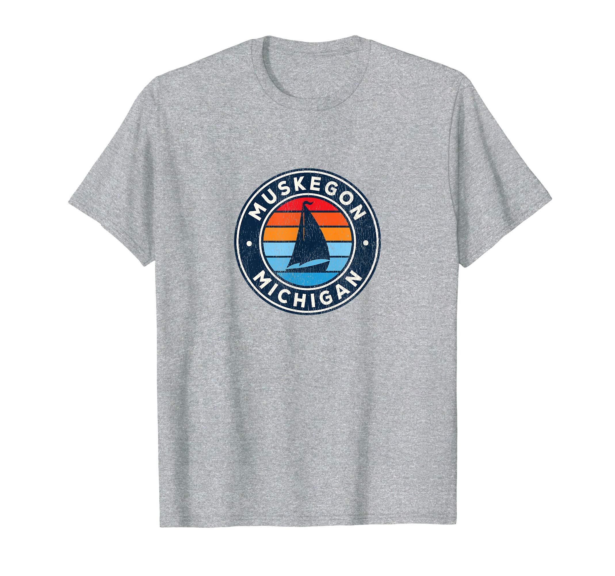 Muskegon Michigan Mi Sailboat 70S T-Shirt - Trendy Graphic Unisex - T-Shirt, Sweatshirt, Hoodie