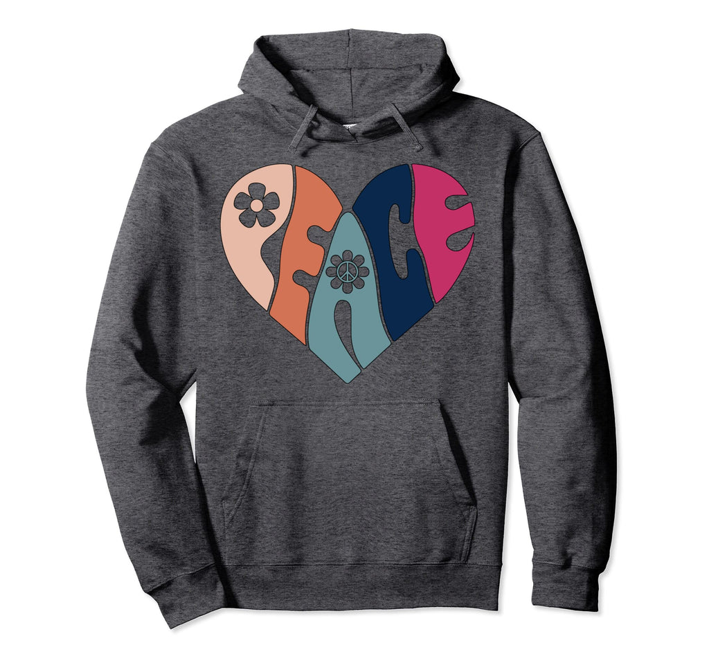 Peace Sign Heart 70S Boho Peace Hippie Hoodie - Novelty Apparel for Adults - T-Shirt, Sweatshirt, Hoodie