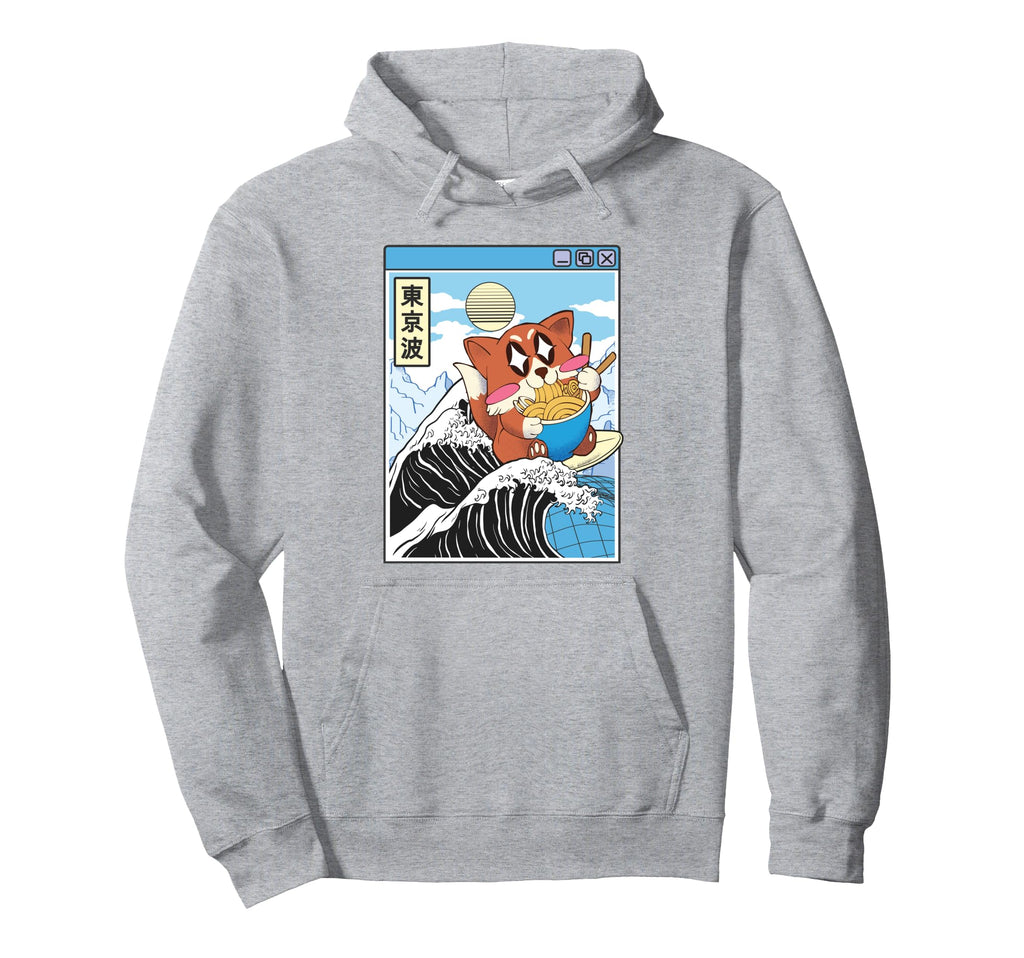 Fox Surfing Kanagawa Wave Kawaii Hoodie - Graphic Print Men Women - T-Shirt, Sweatshirt, Hoodie